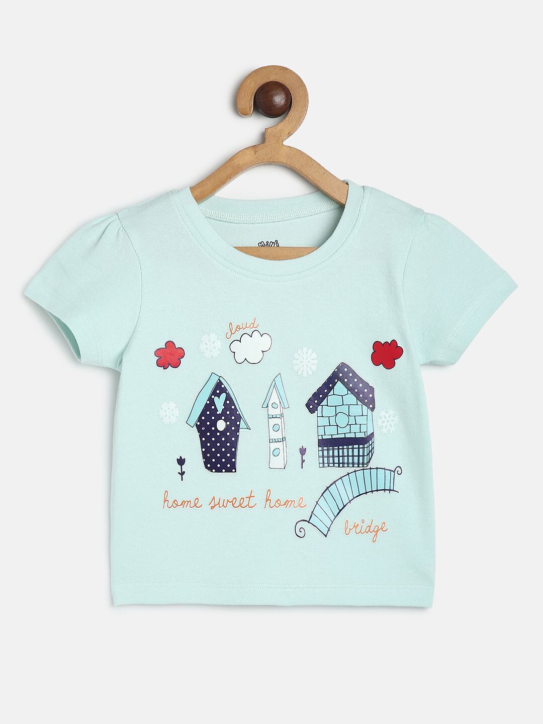 MINI KLUB Girls Graphic Printed Round Neck Cotton Regular Top