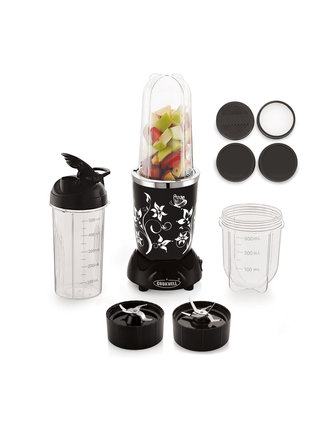 Cookwell Nutri Black Plastic Anti-Drip 3 Jars Wet and Dry Grinder with Juicer-500W