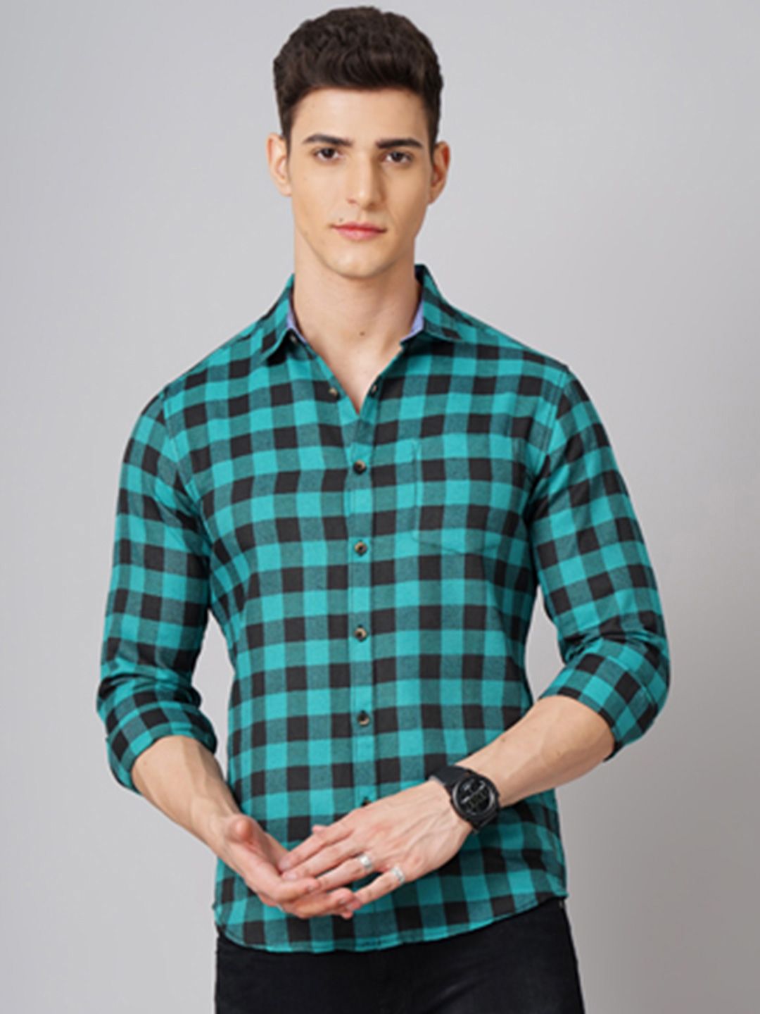 Hardsoda by The Indian Garage Co Men Teal Checked Casual Shirt