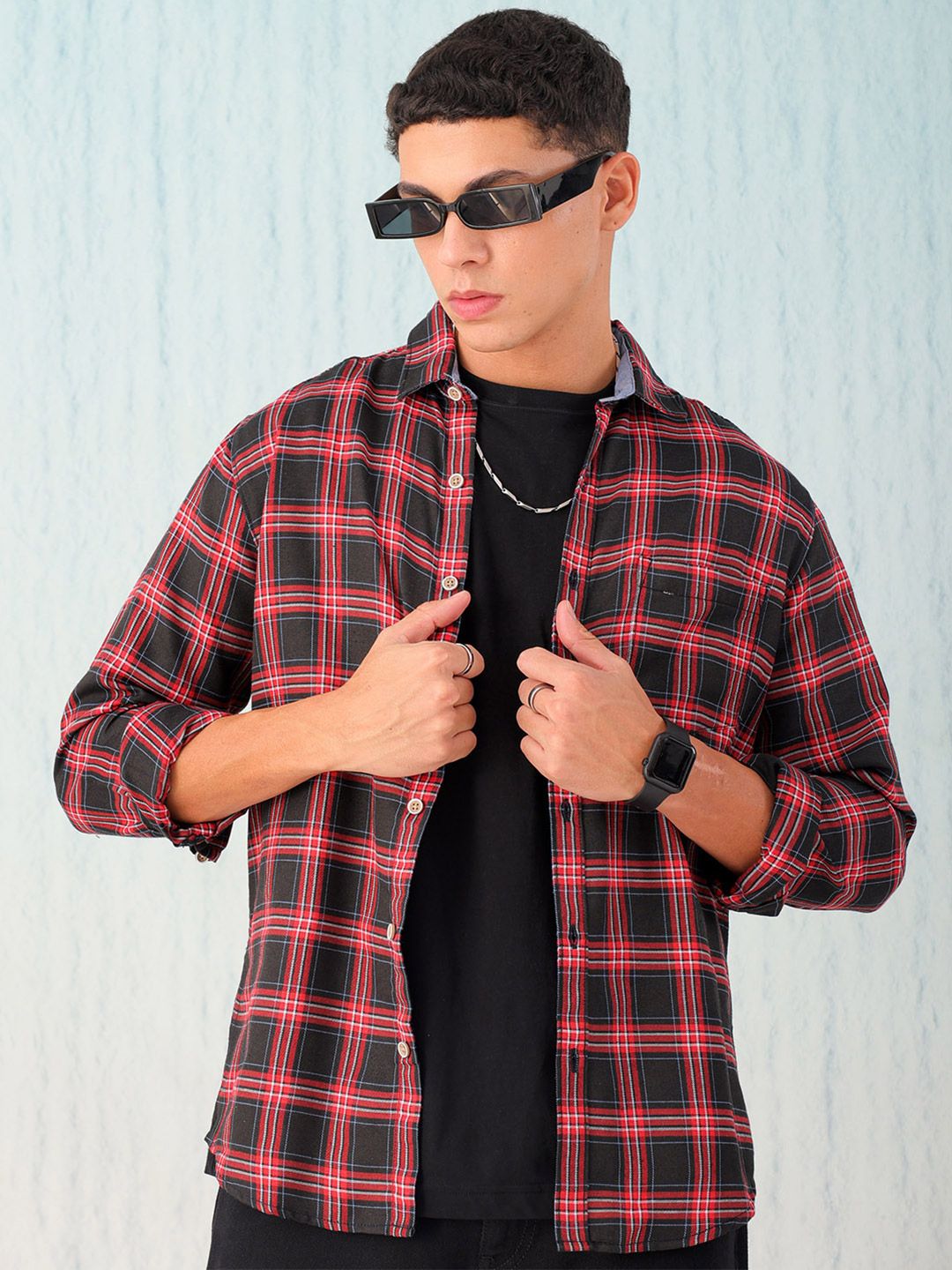 Hardsoda by The Indian Garage Co Buffalo Checked Spread Collar Twill Casual Shirt