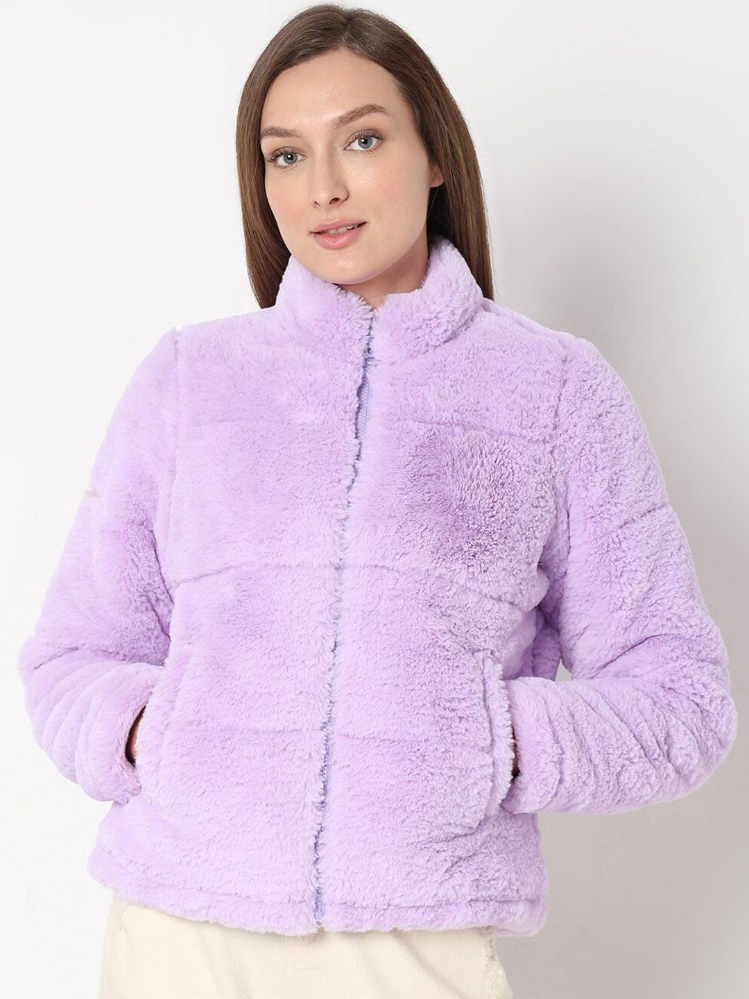 Vero Moda Mock Collar Long Sleeves Lightweight Faux Fur Trim Bomber Jacket