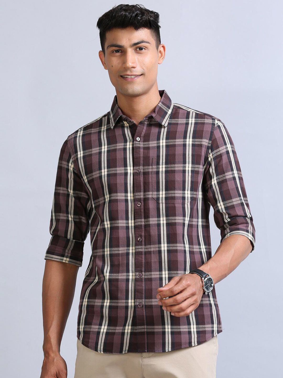 Bushirt Classic Tartan Checks Corduroy Weave  Casual Shirt
