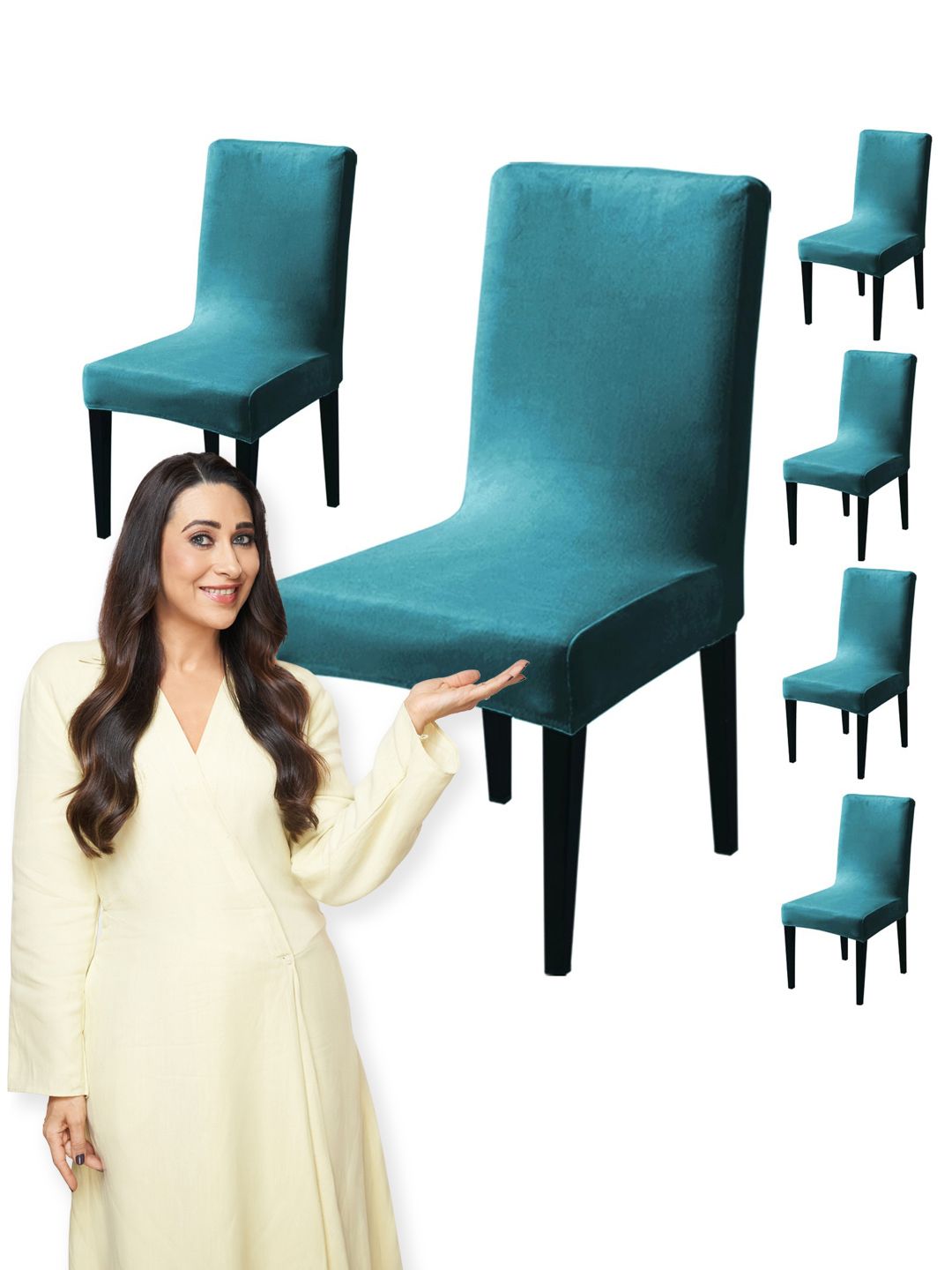 Buy HOKIPO Turquoise Blue 6 Pieces 200 GSM Velvet Chair Covers -  - Home for Unisex