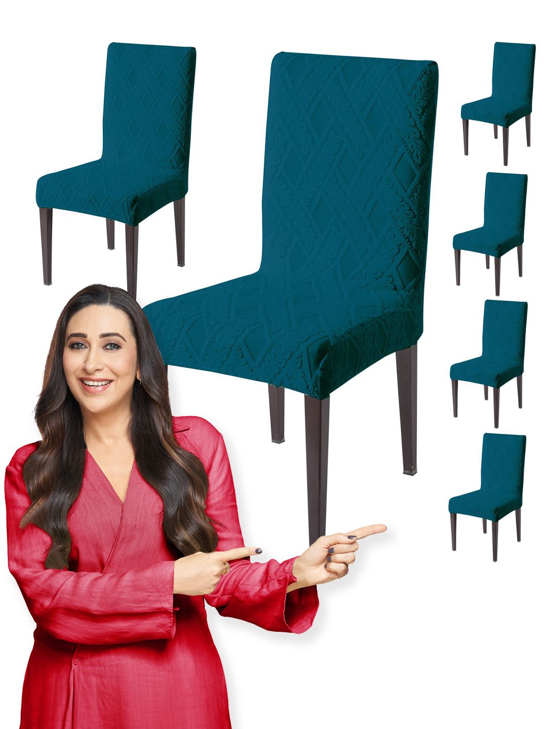 HOKIPO Brown 6 Pieces 190 GSM Textured Jacquard Stretchable Chair Cover