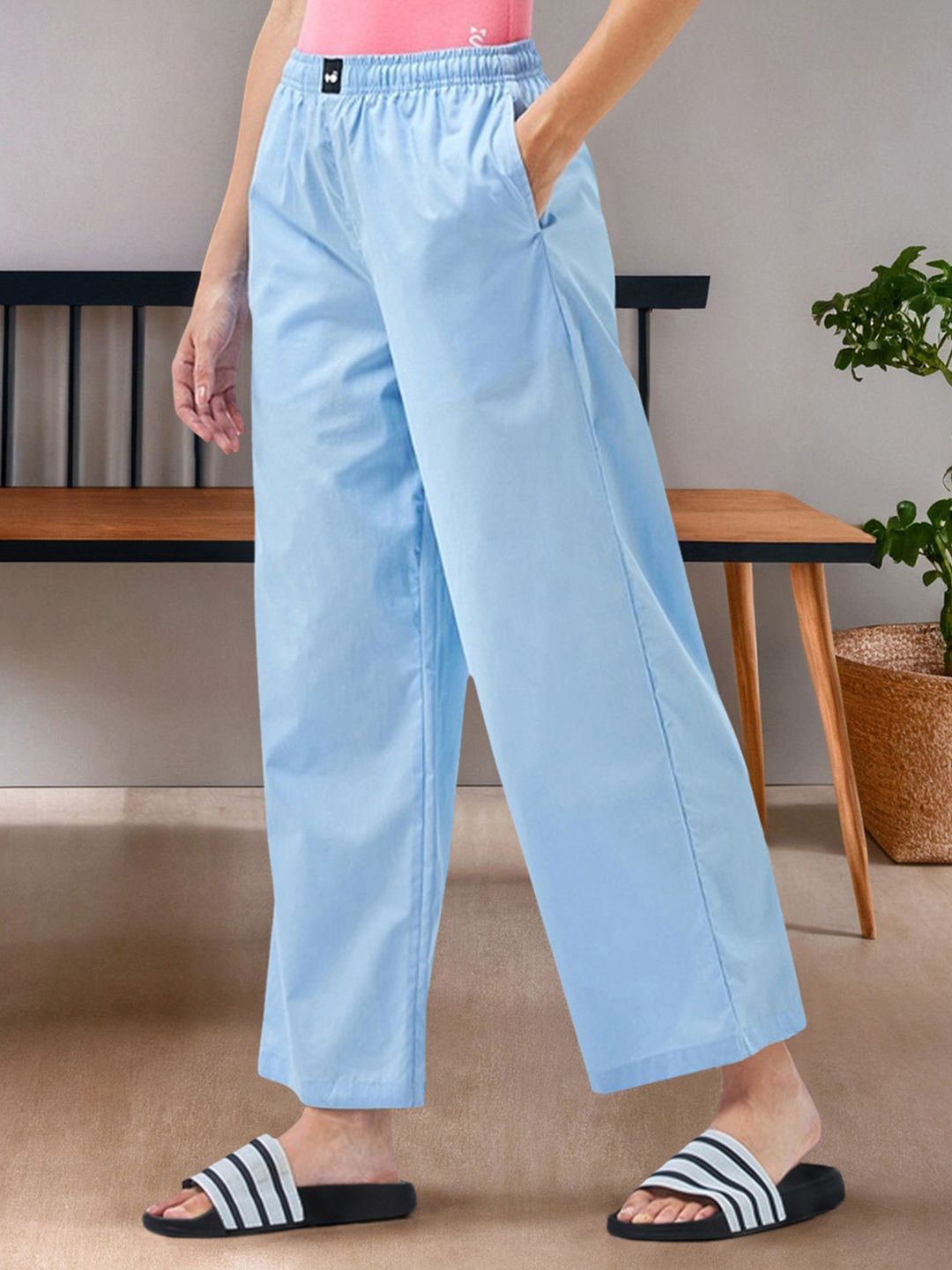 Bewakoof Women Blue Pure Cotton High Rise Lounge Pant
