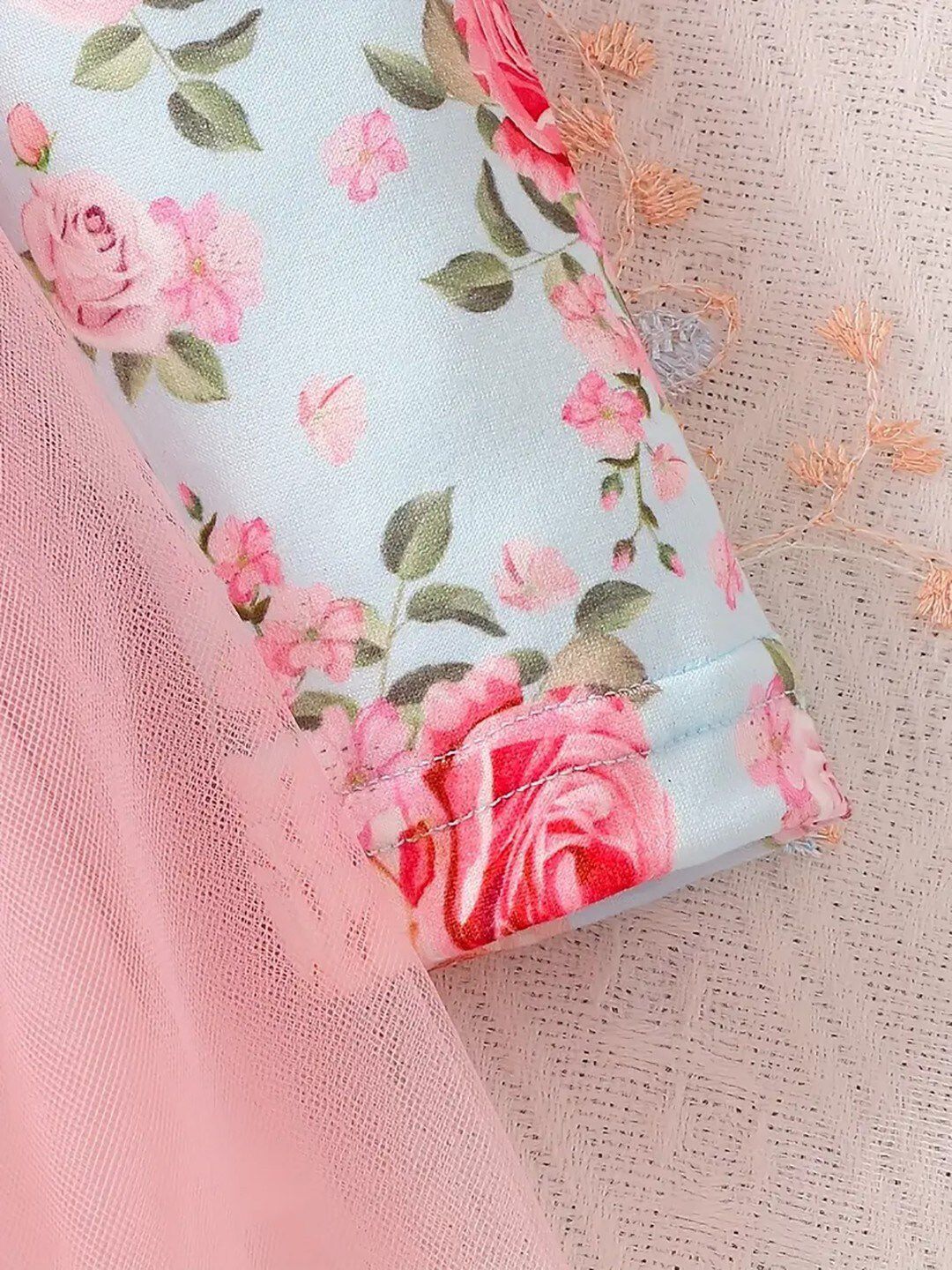 Floral Printed Net Ruffles Fit and Flare Dress 5