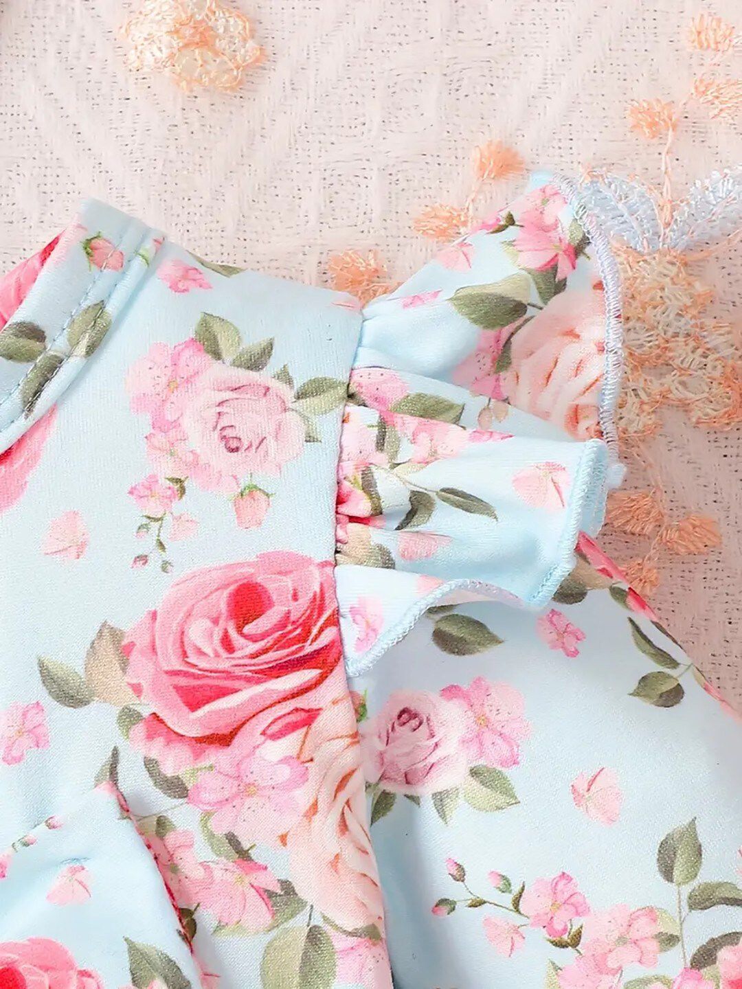 Floral Printed Net Ruffles Fit and Flare Dress 6