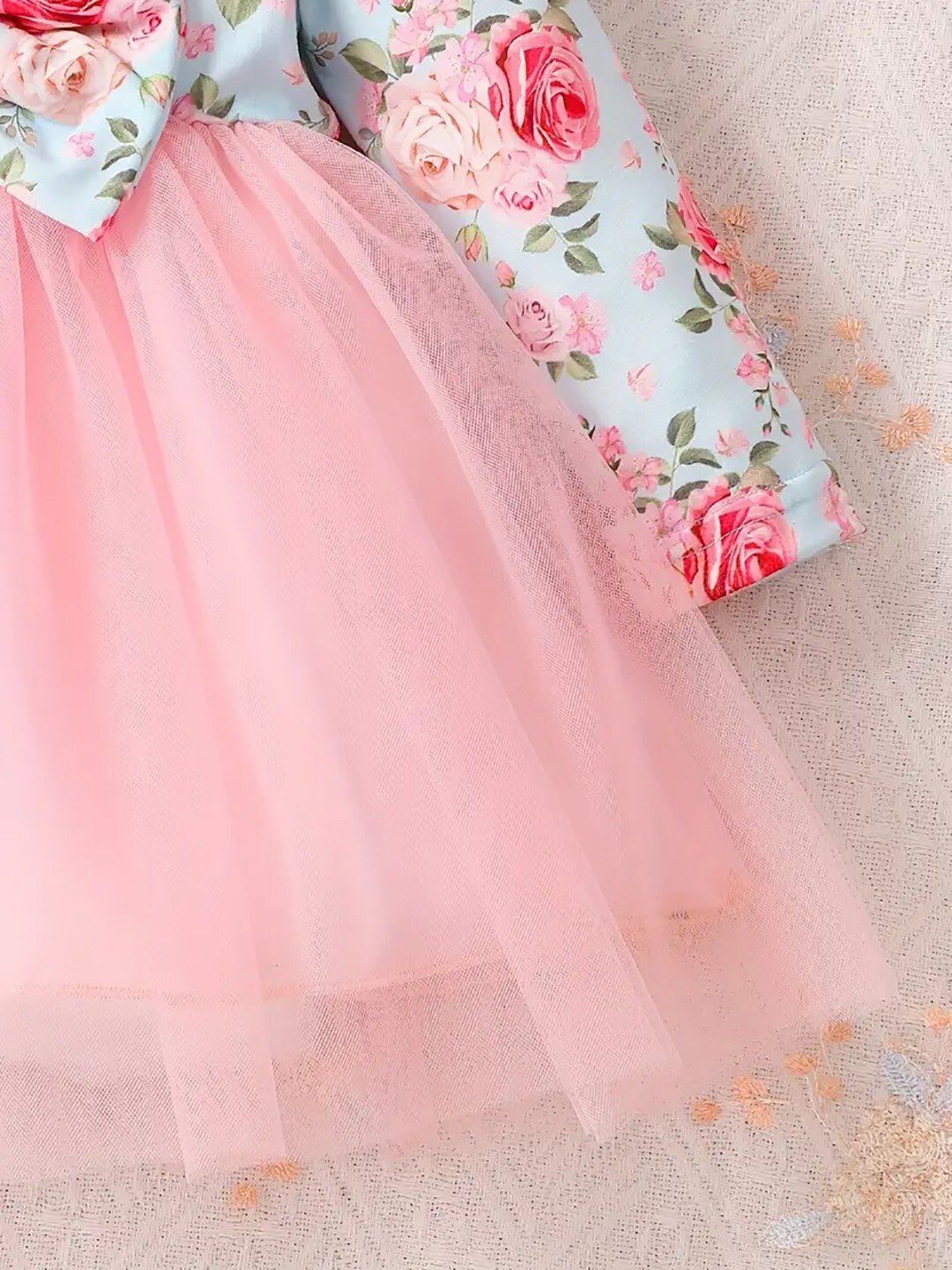 Floral Printed Net Ruffles Fit and Flare Dress 4