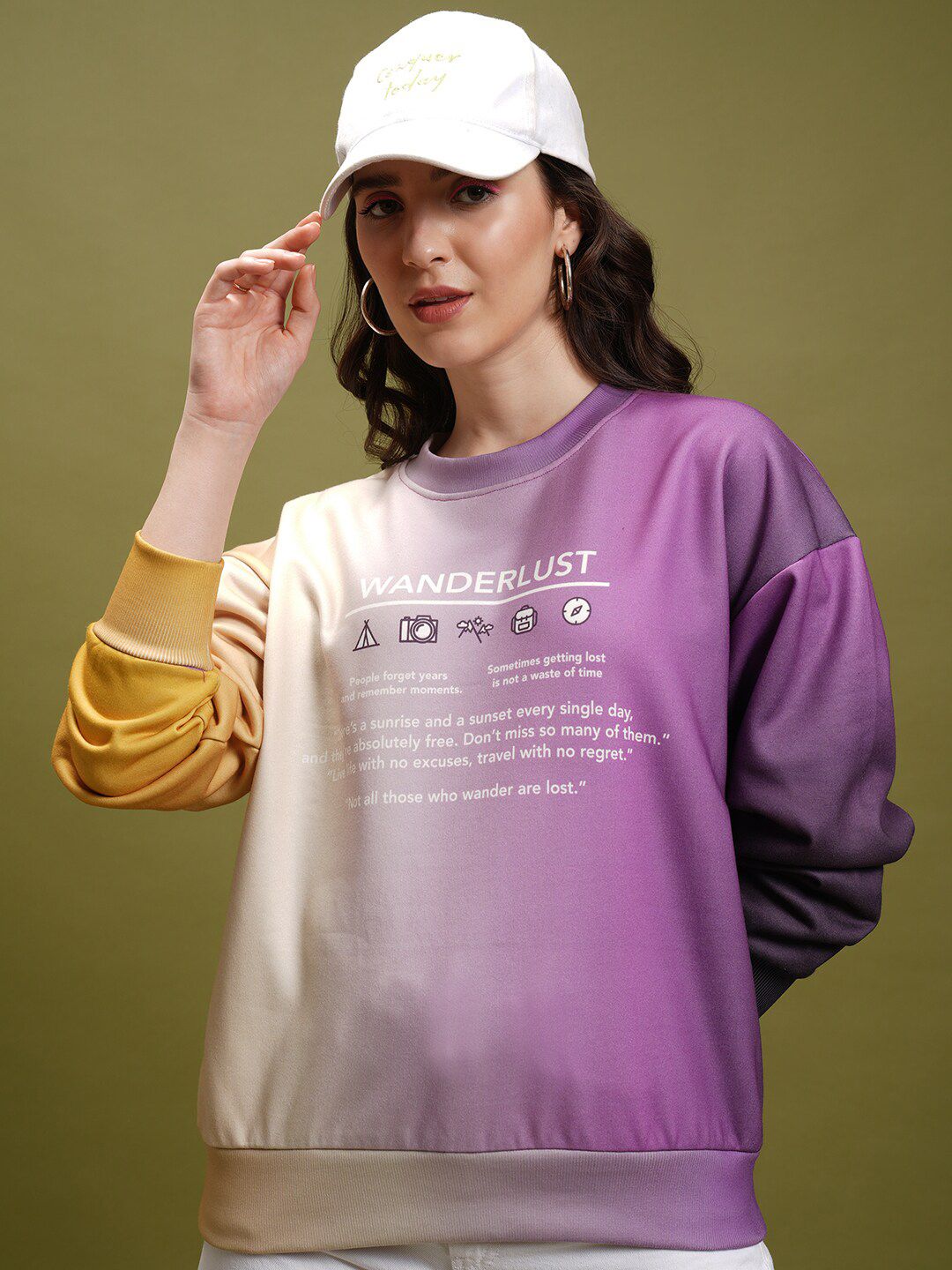 Tokyo Talkies Purple Typography Printed & Tie-Dye Oversized Pullover Sweatshirt
