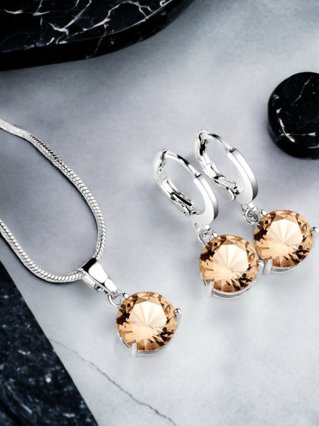 Jewels Galaxy Silver-Plated Cubic Zirconia-Studded Necklace And Earrings