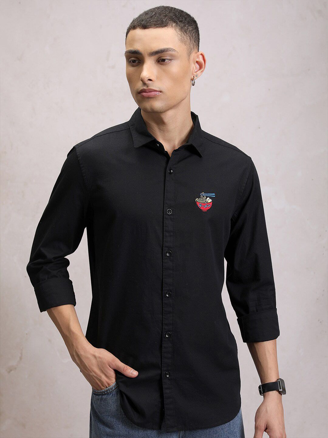 KETCH Black Slim Fit Cotton Casual Shirt