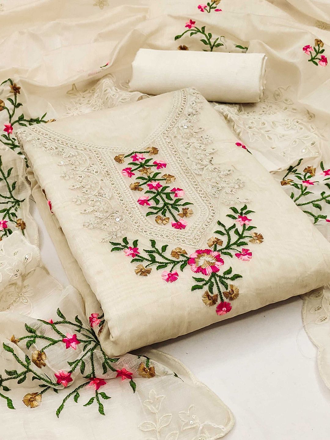 Panzora Embroidered Art Silk Unstitched Dress Material