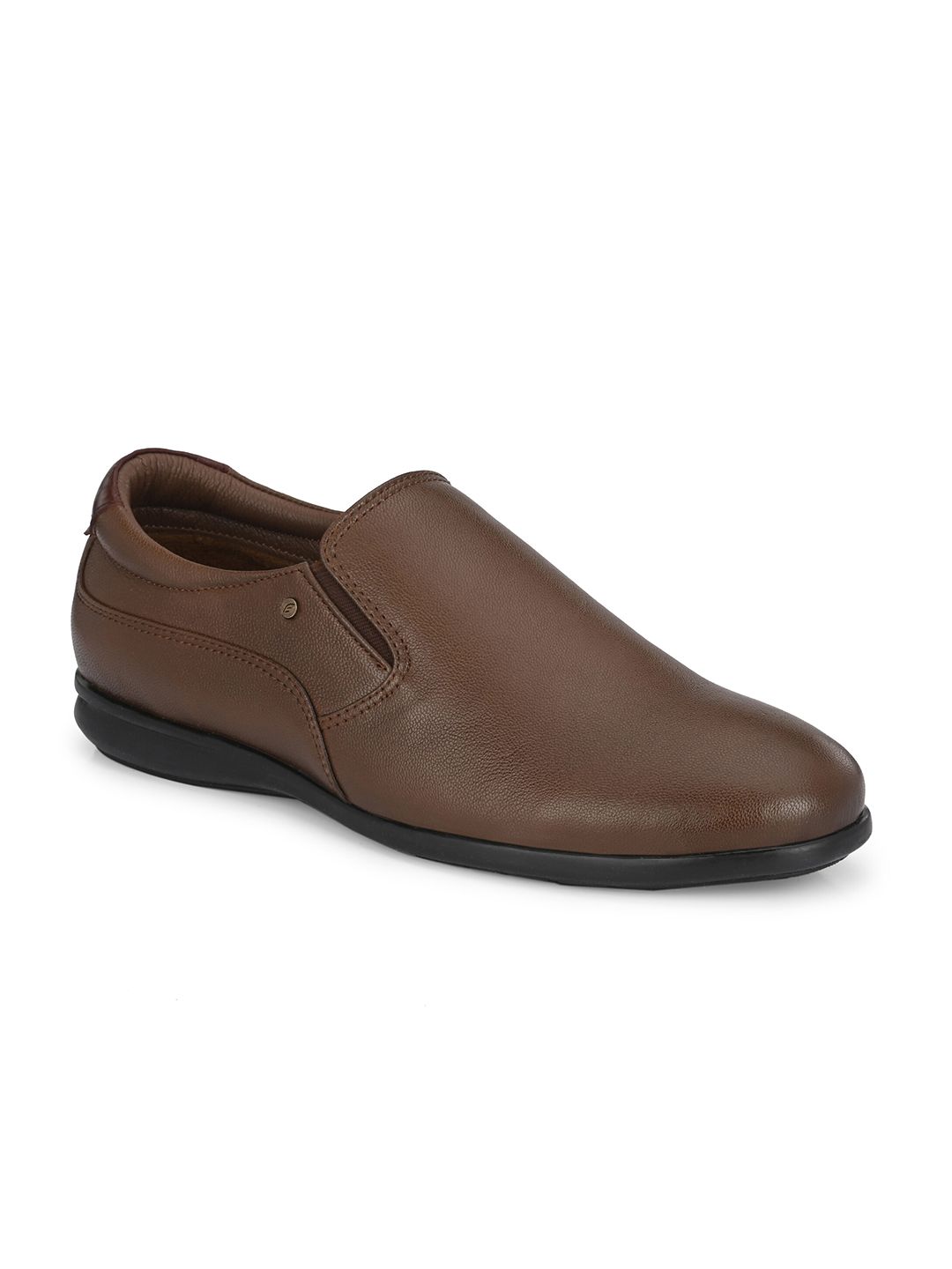 Egoss Men Tan Round Toe Leather Slip-On Sneakers