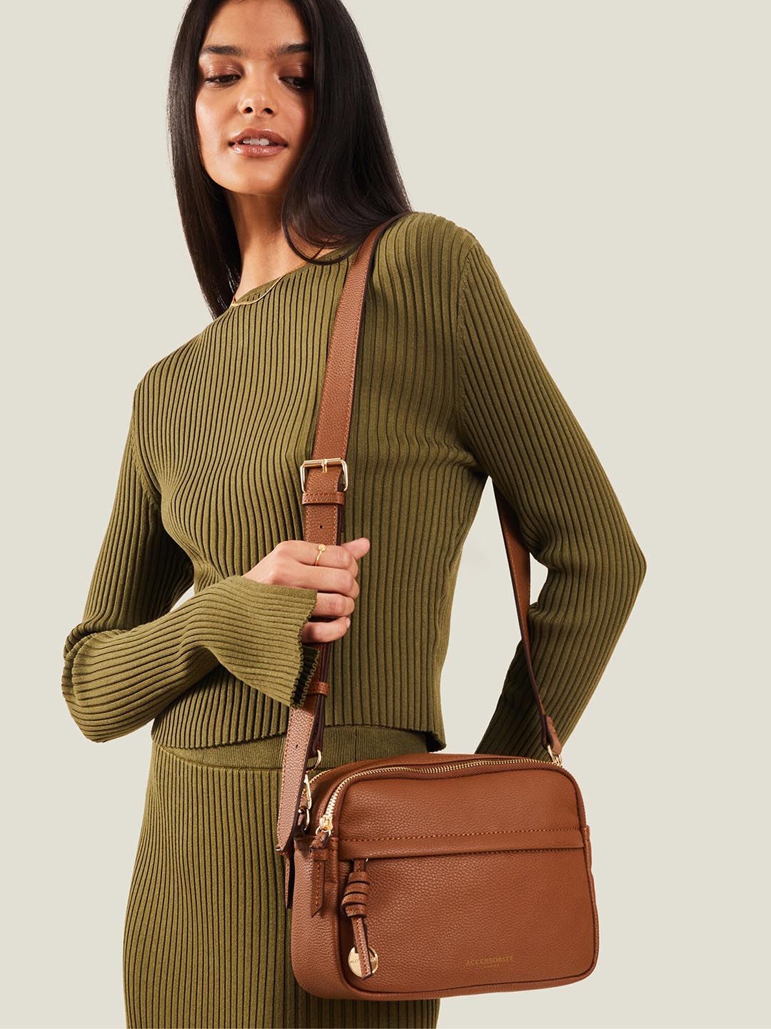 Buy Accessorize London Solid Synthetic Leather Structured Sling Bag -  - Accessories for Women