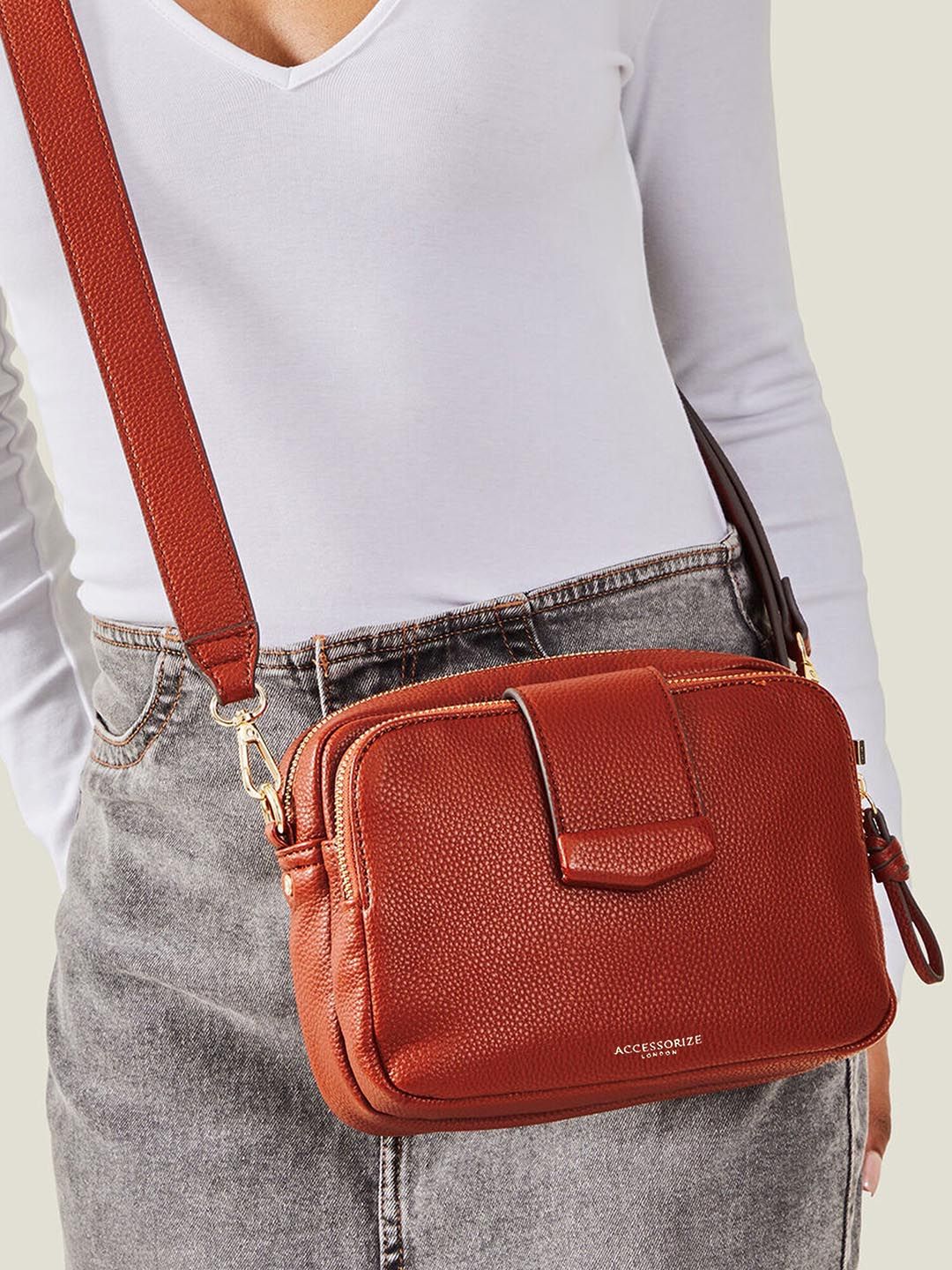 Buy Accessorize London Solid Synthetic Leather Structured Sling Bag -  - Accessories for Women