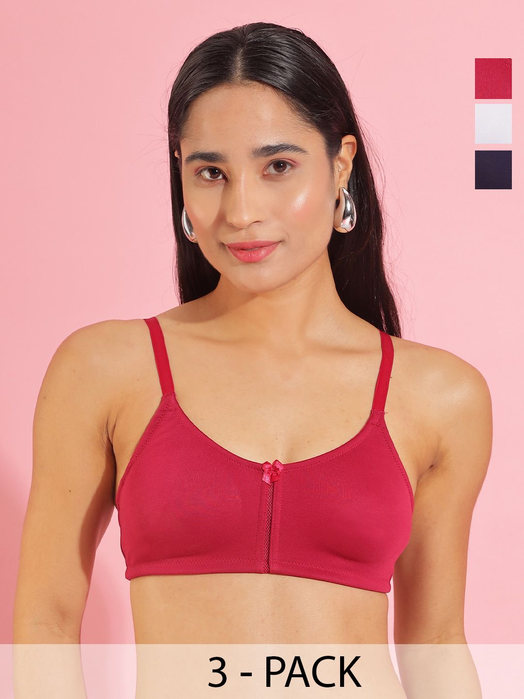 Buy Dollar Missy Pack Of 3  Cotton Wire Free Full Coverage Bra DES 1051 CRS NV WH PO3 -  - Apparel for Women