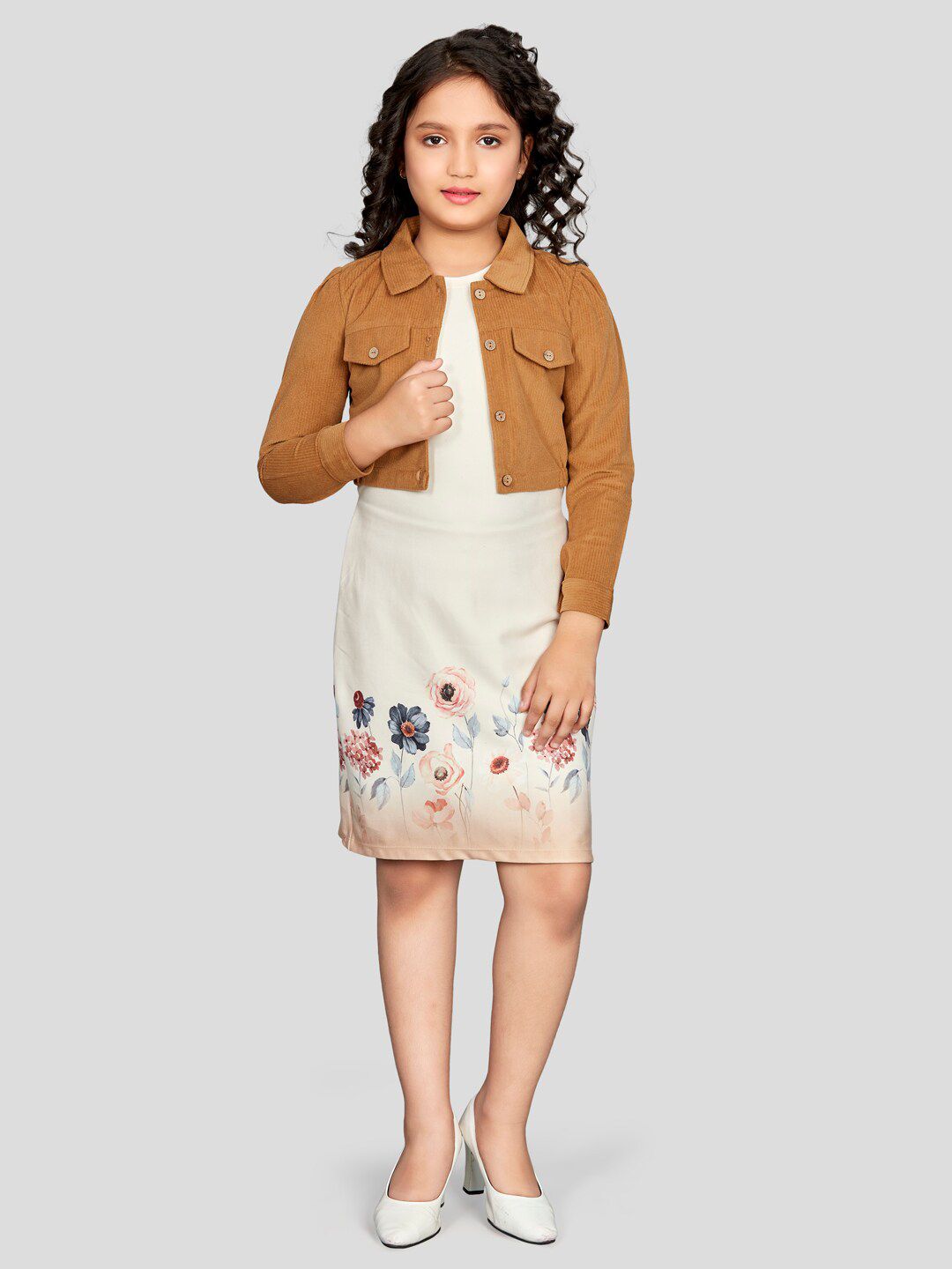 Peppermint Floral Printed High Neck Knitted Sheath Straight Dress