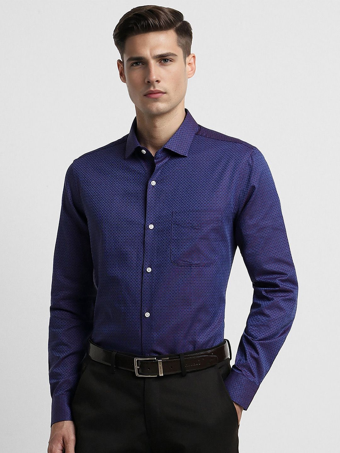 Peter England Elite Slim Fit Self Design Textured Cotton Formal Shirt