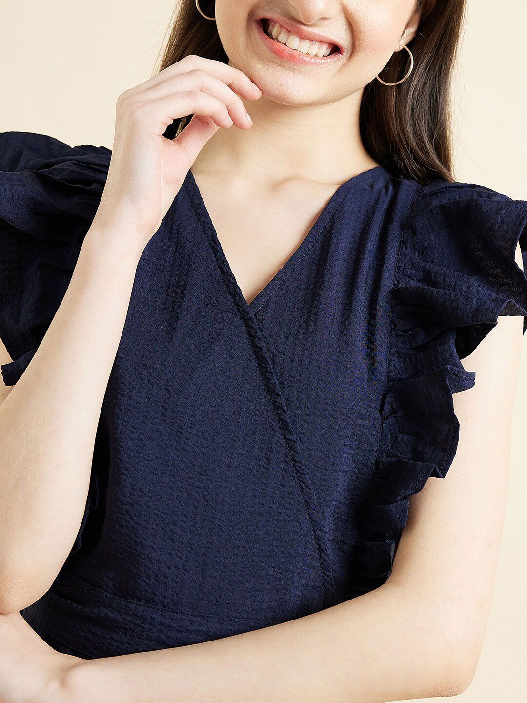 Girls V-Neck Ruffled Waist Tie-Up Basic Jumpsuit 2