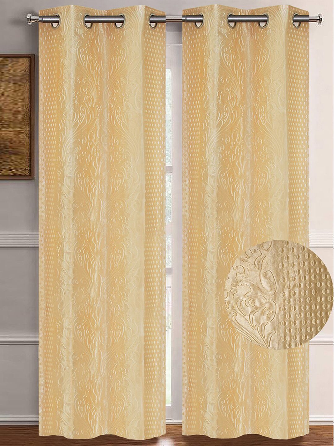 Aura Cream 2Pcs Ethnic Motifs Room Darkening Door Curtain