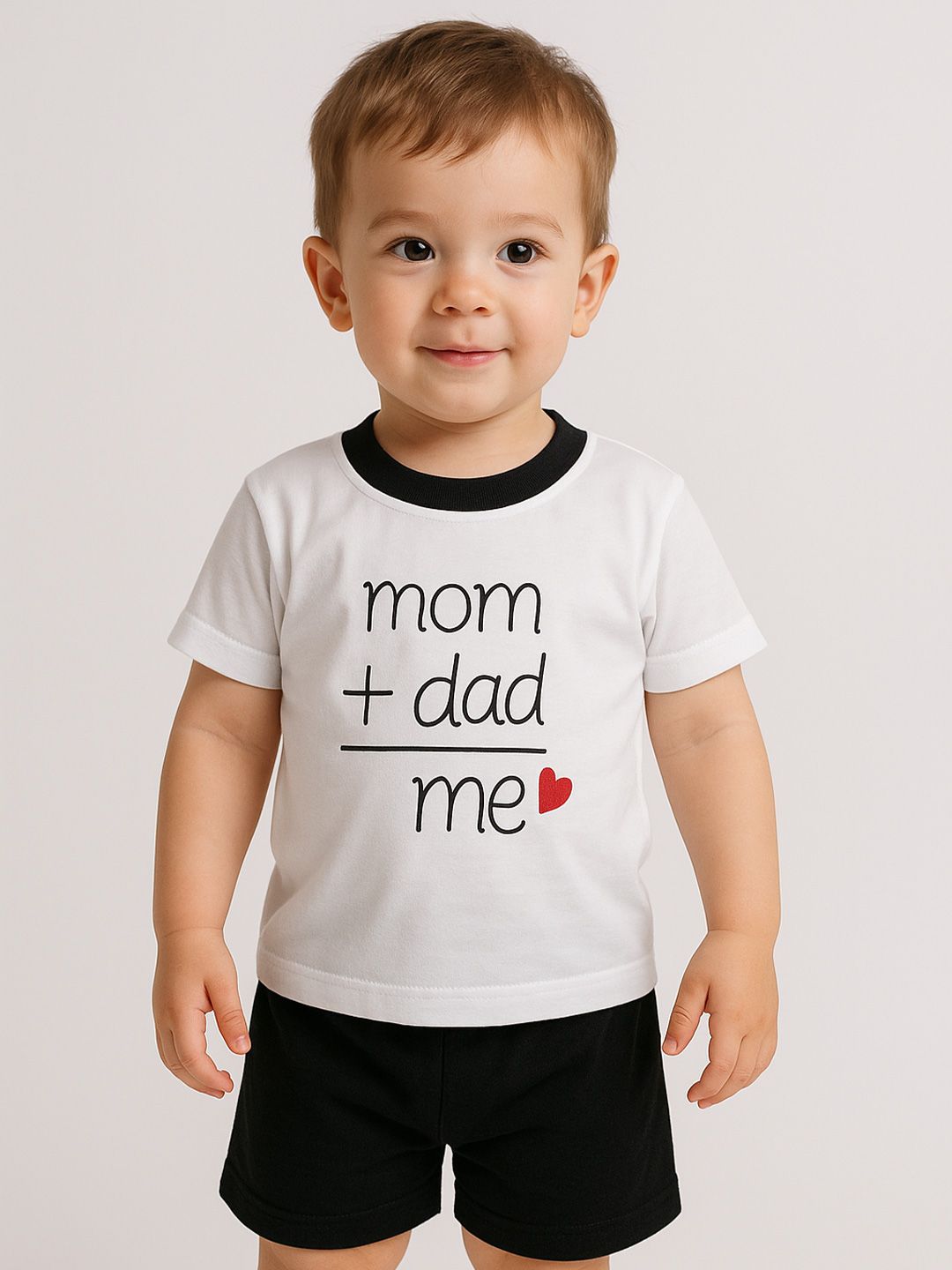 Pankhu Unisex Kids White & Black Printed T-shirt with Shorts