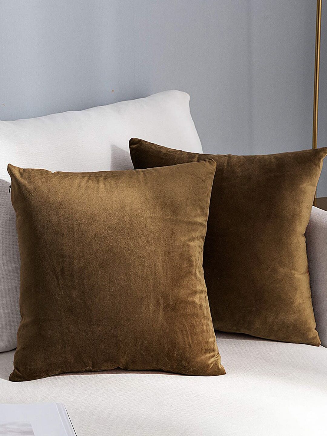 AEROHAVEN Reversible Brown Velvet Reversible 2 Pcs Square Cushion Covers - 24 x 24 In