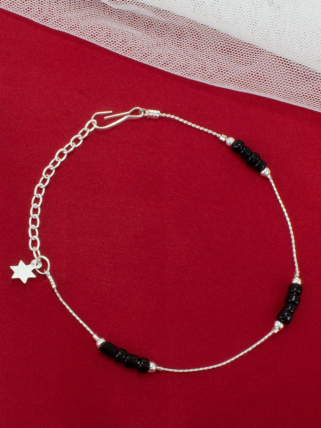 PRIVIU Silver-Plated Artificial Beads Beaded Anklet
