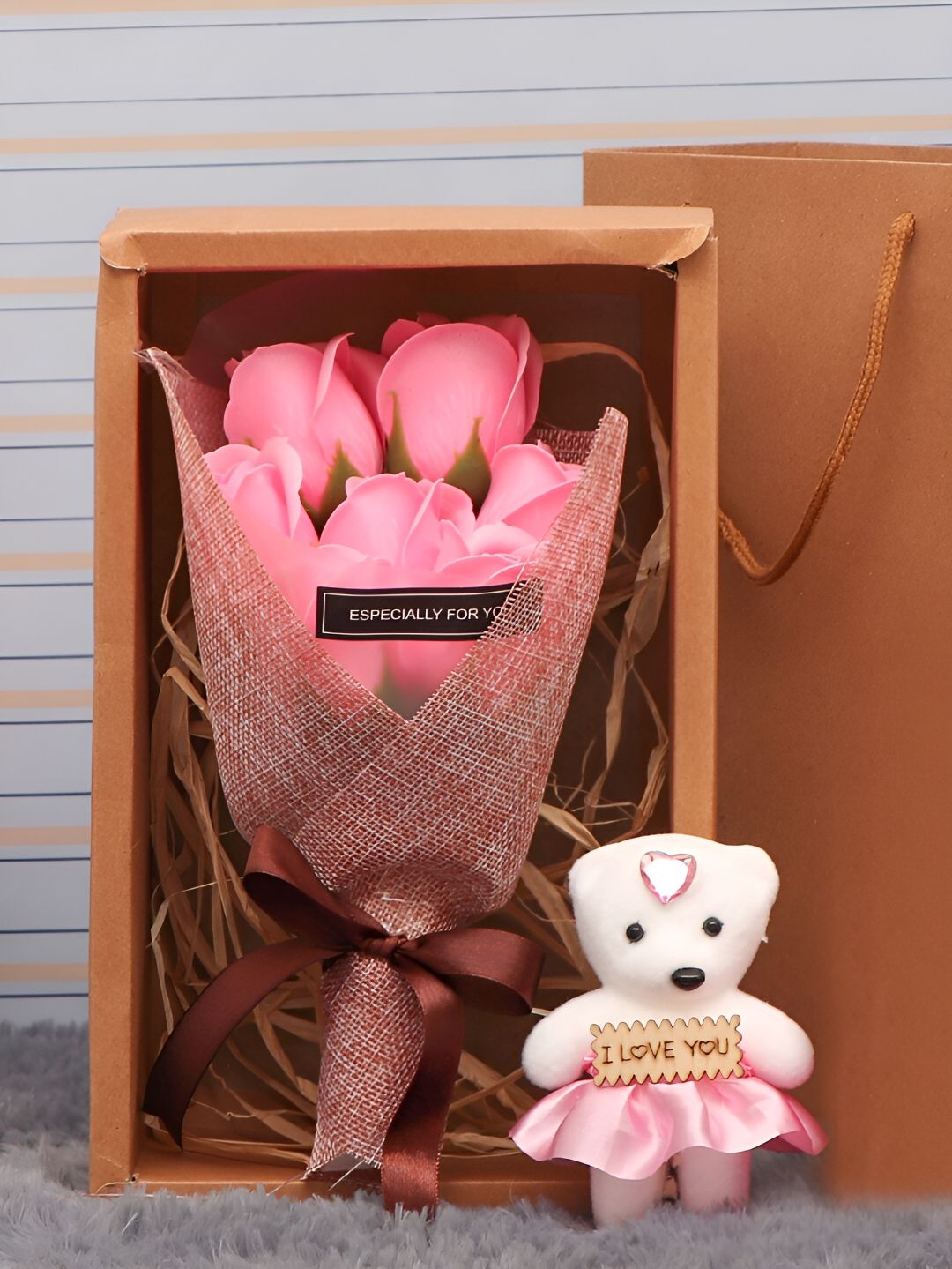 TIED RIBBONS White & Pink 2 Pieces Home Valentine's Teddy Gift set