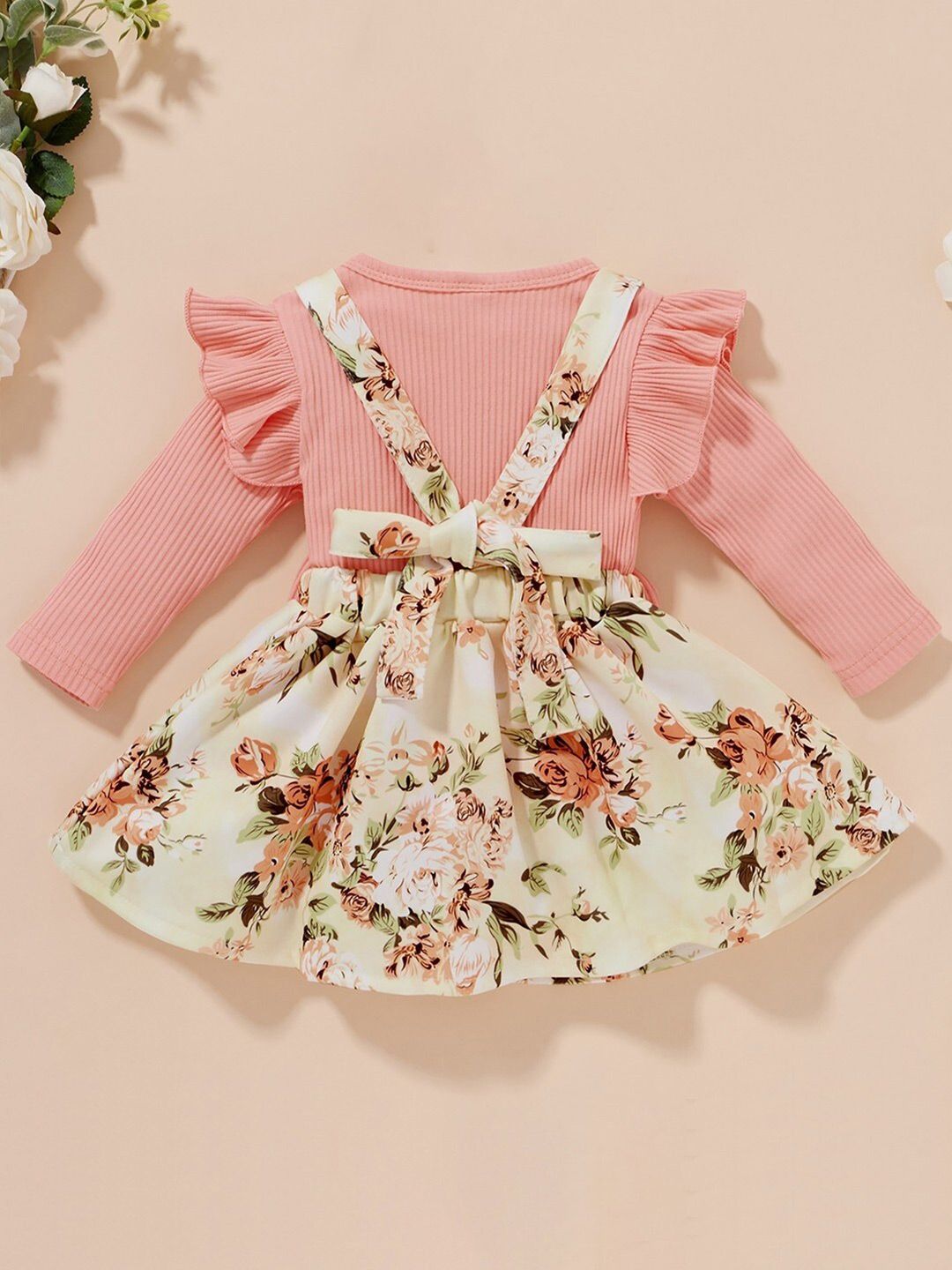 Girls Floral Printed Dungaree With Top 3
