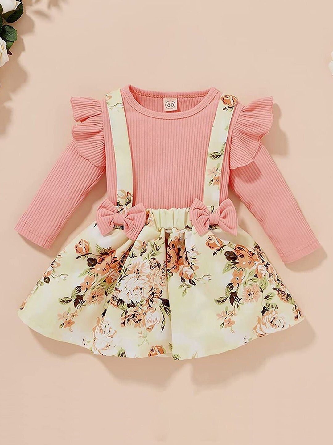 Girls Floral Printed Dungaree With Top 2
