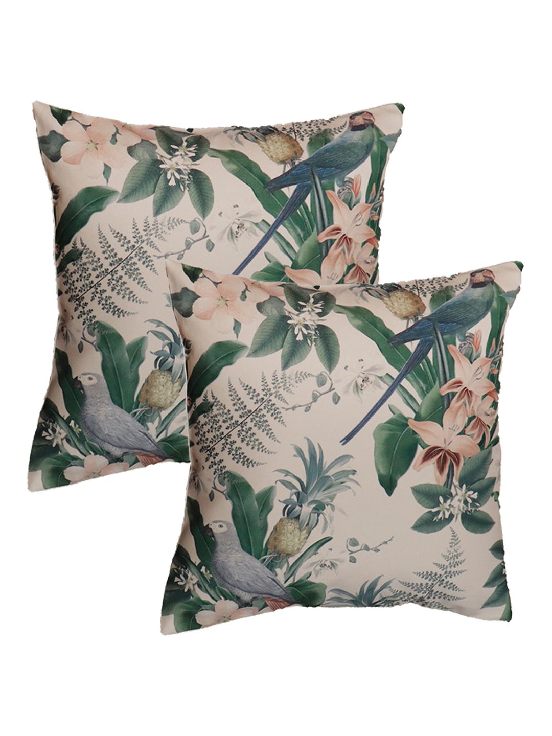 Buy ZEBA Green & Off White 2 Pieces Floral  Printed Square Cushion Covers -  - Home for Unisex