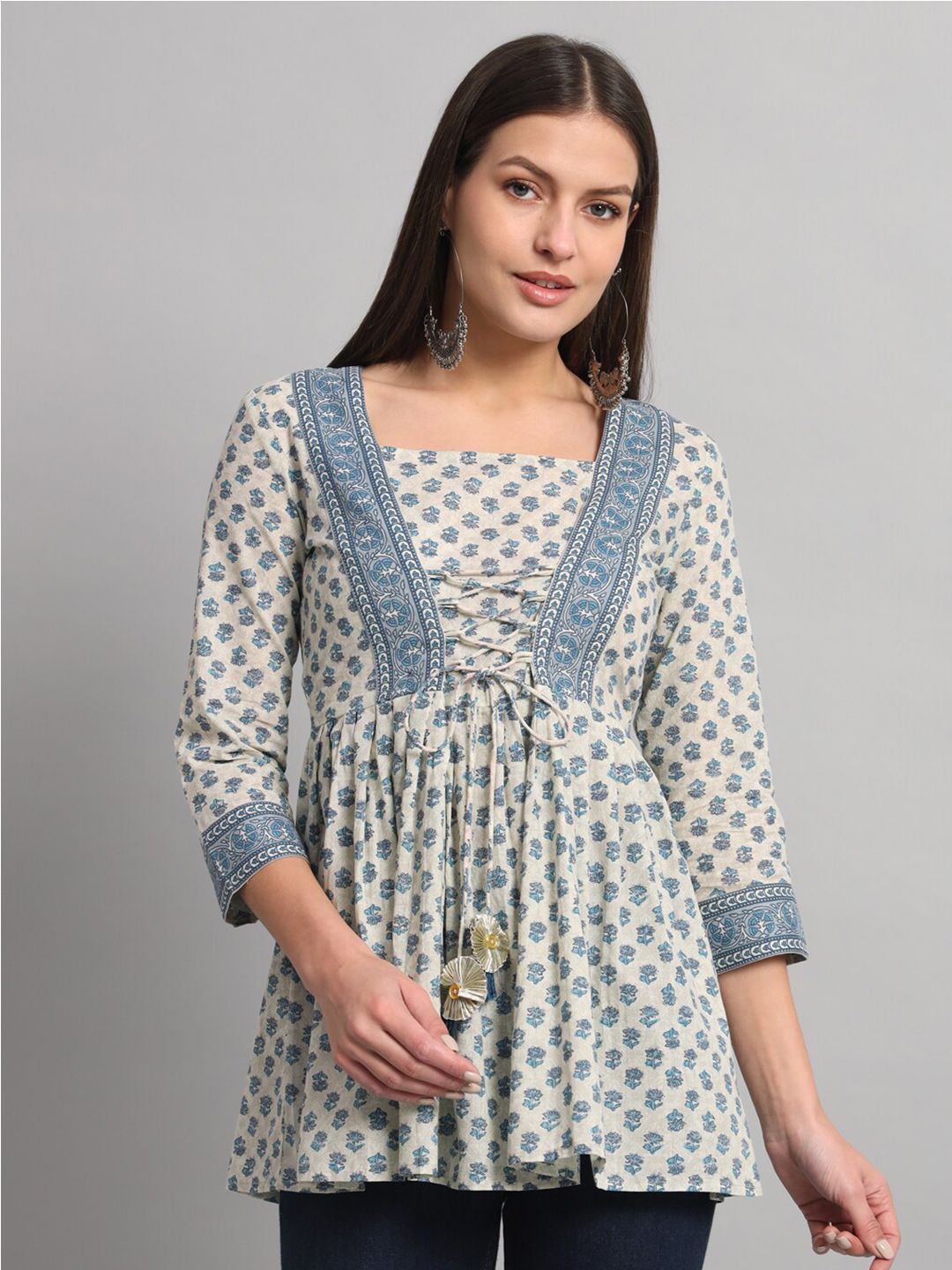 KBZ Floral Printed Cotton Empire Longline Top