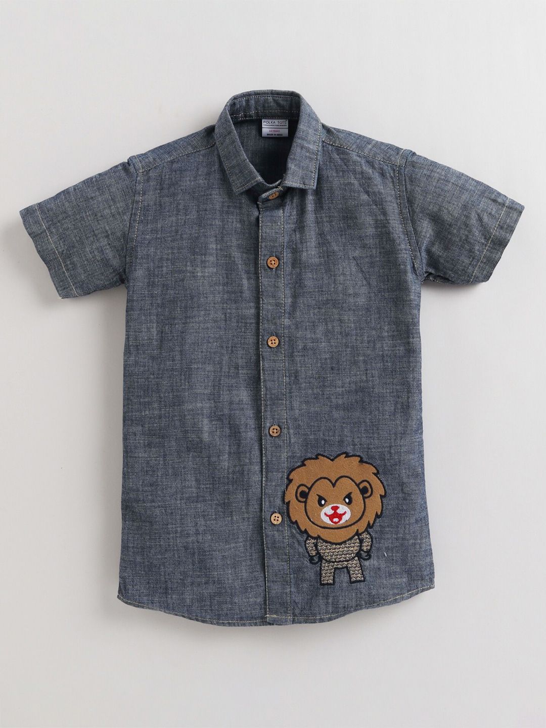 Polka Tots Boys Spread Collar Short Sleeves Opaque Cotton Casual Shirt