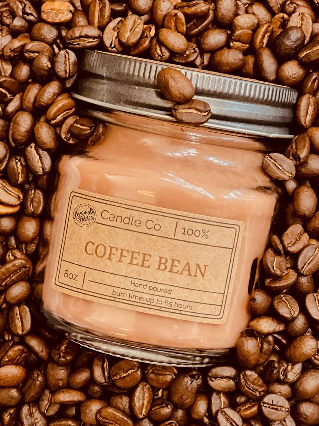 Aromatic Fables Java Bliss 8oz Scented 1 Wick Coffee Bean Solid Round Regular Jar Candles
