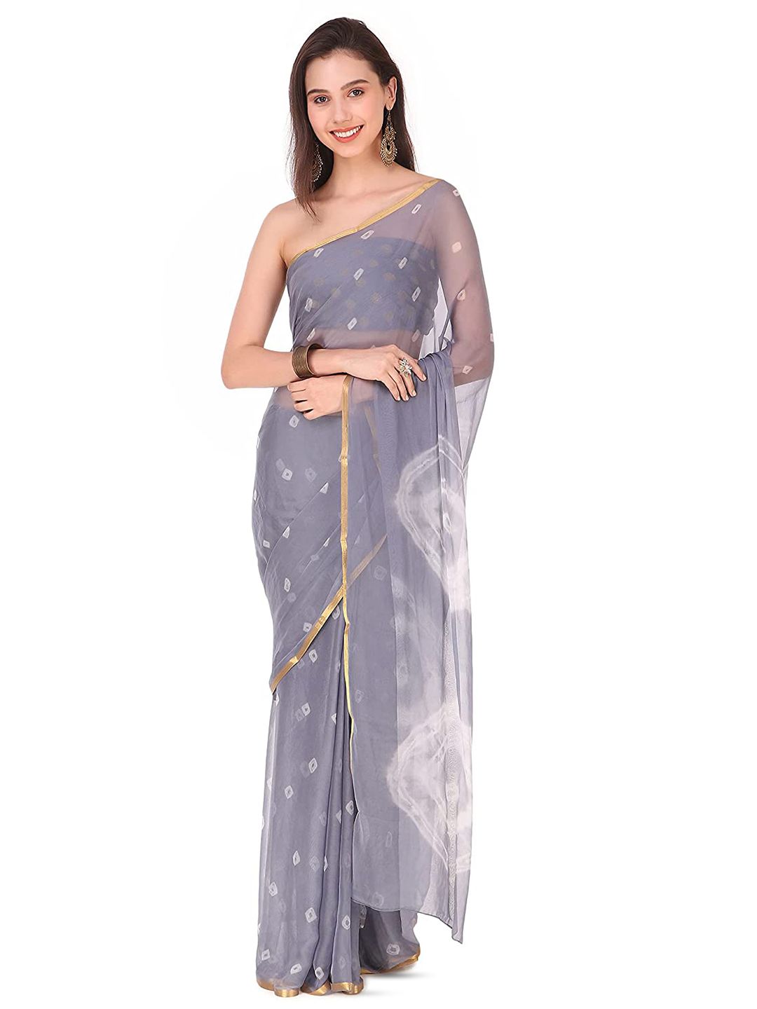 Reboot Fashions Bandhani Zari Pure Chiffon Bandhani Saree