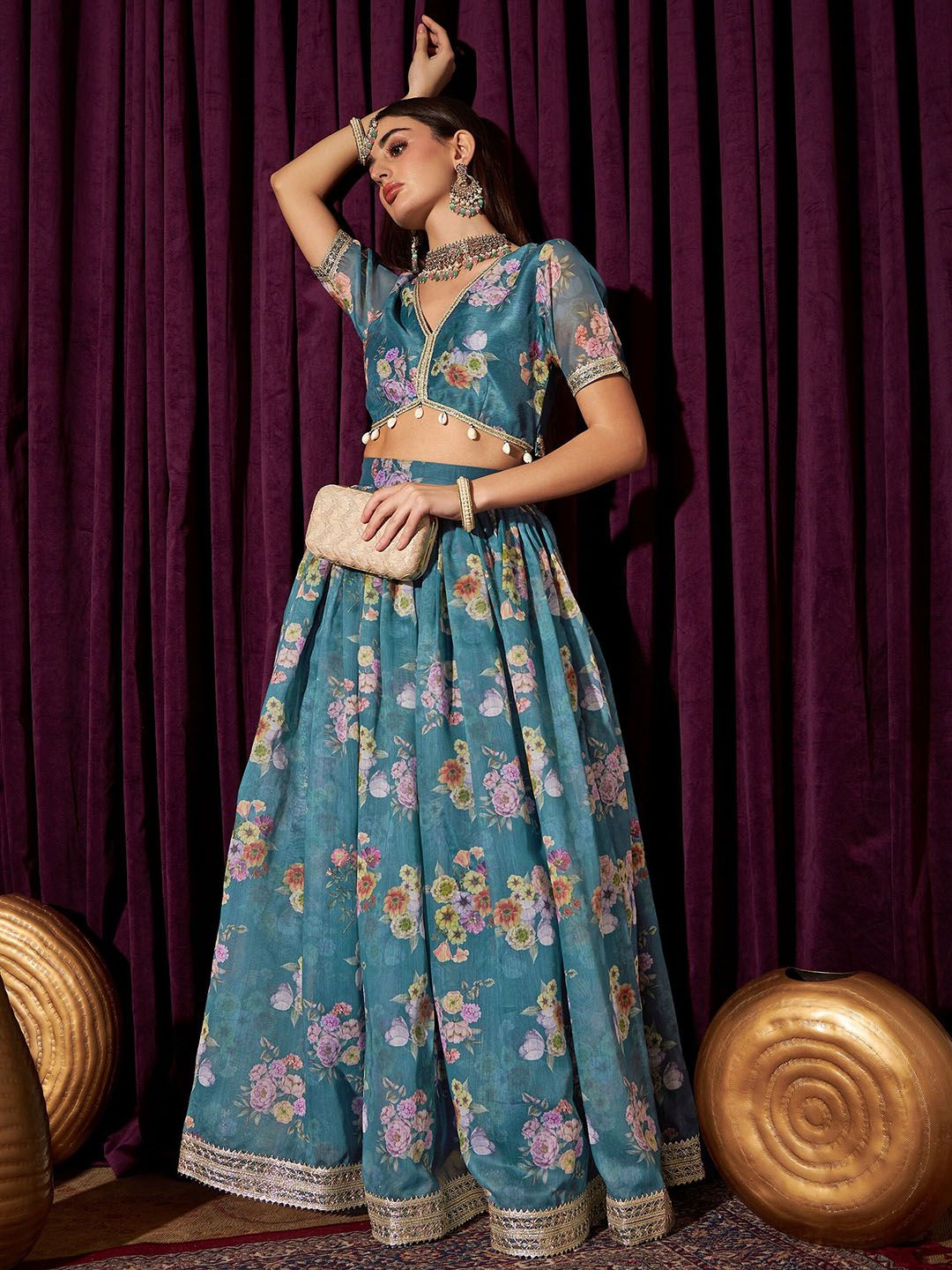 Floral Printed Ready To Wear Top With Lehenga 6