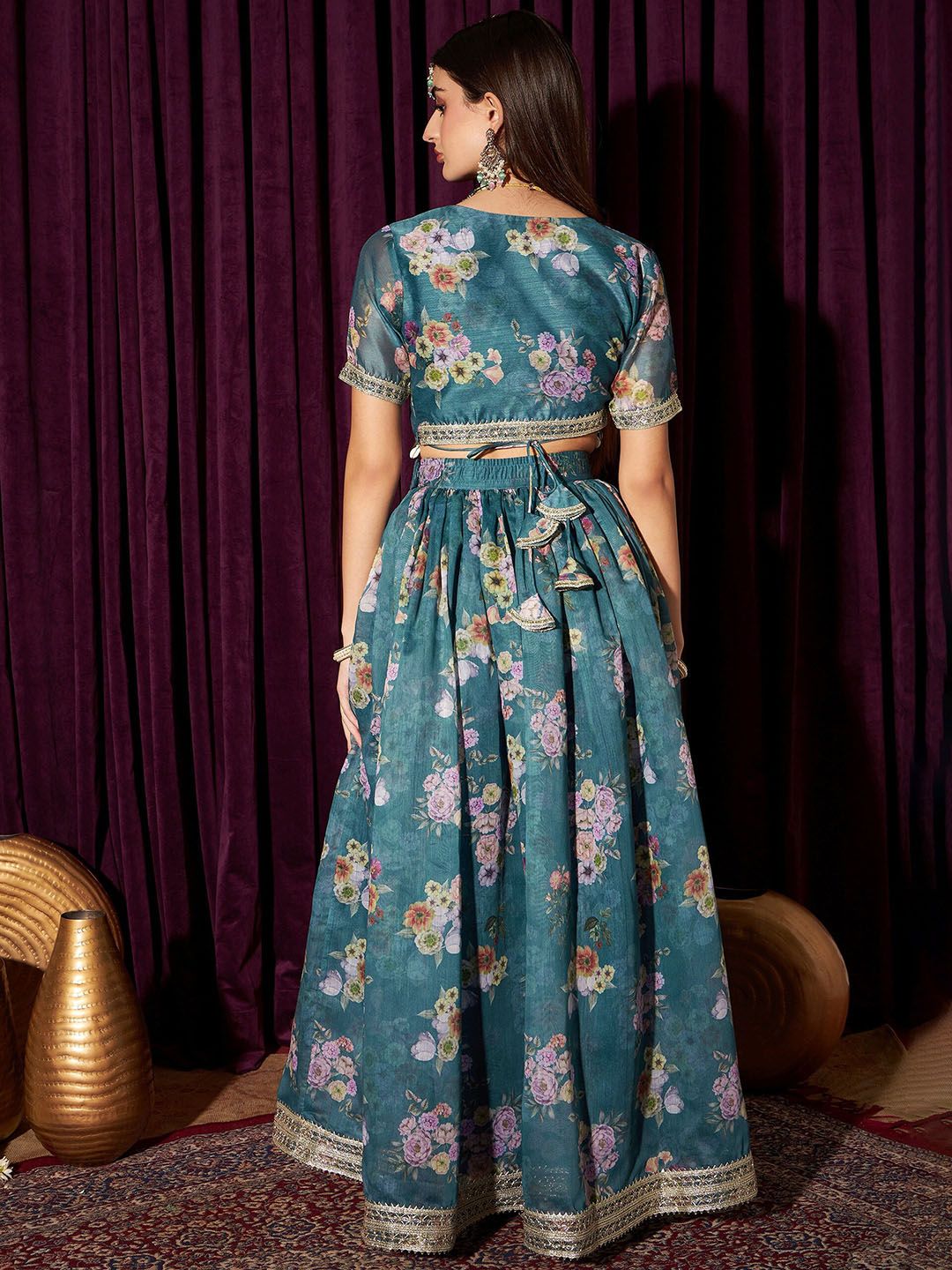 Floral Printed Ready To Wear Top With Lehenga 5