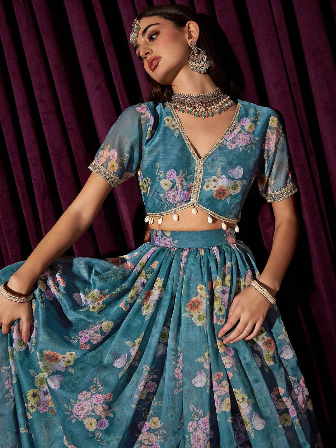 Floral Printed Ready To Wear Top With Lehenga 7