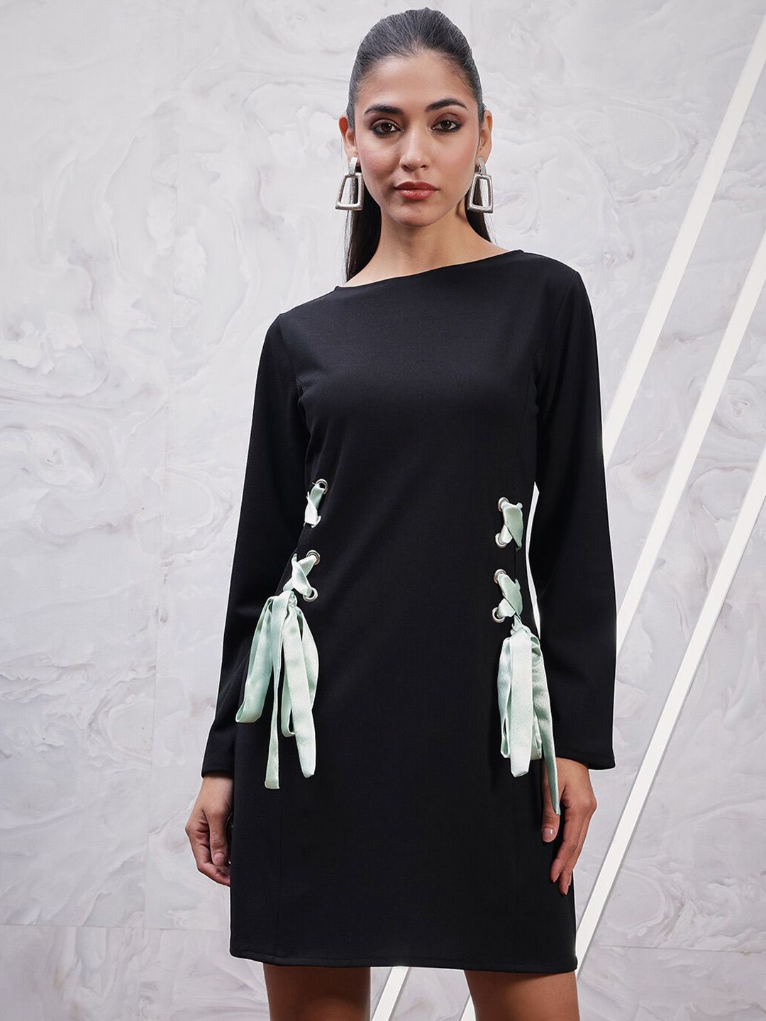 Athena Boat Neck Slit Sleeve Tie-Ups A-Line Dress