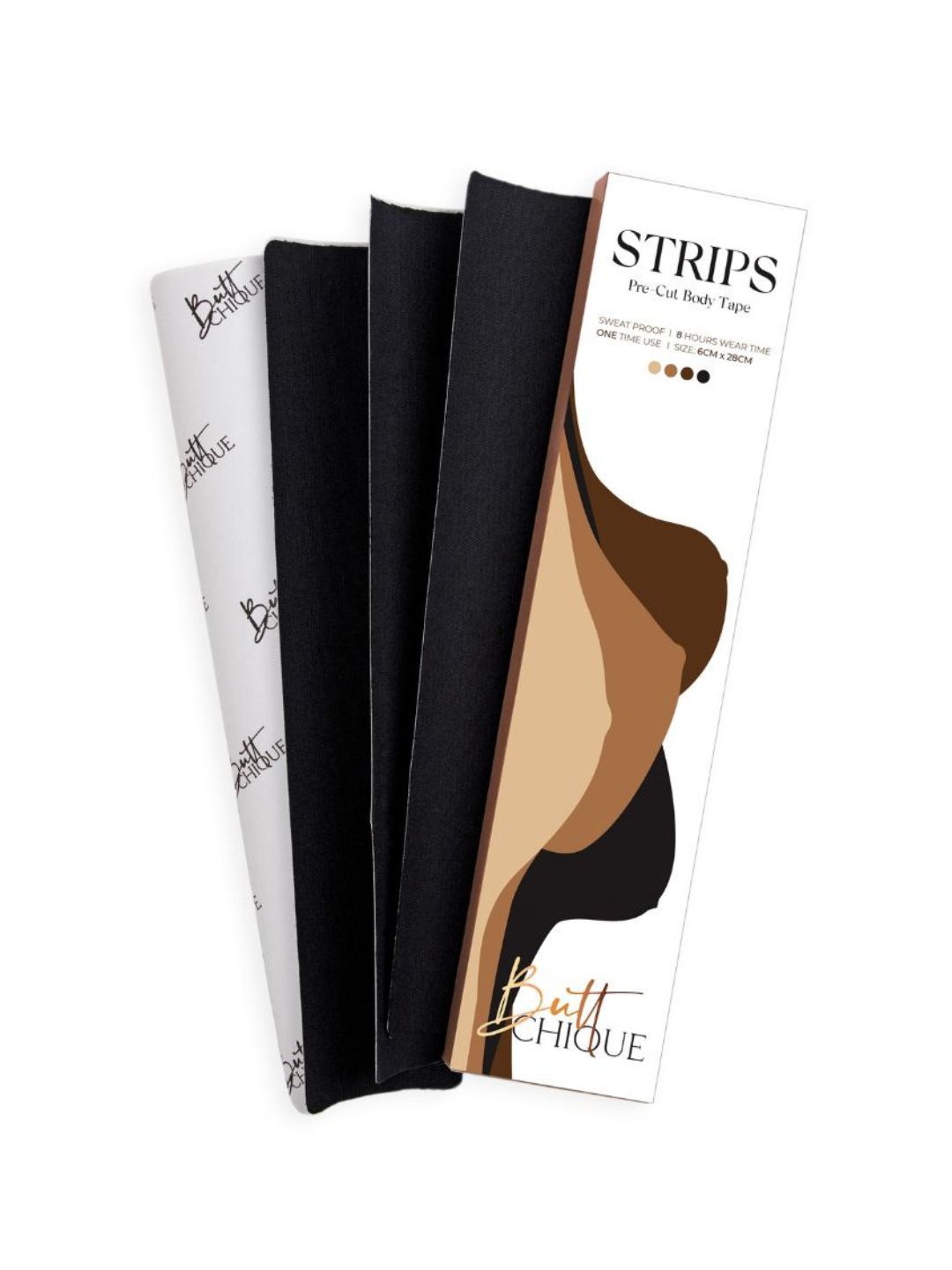 Butt-Chique Pack Of 10 Coffee Brown Coloured Pre-Cut Body Tape Strips