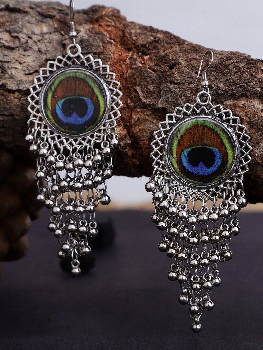 VENI Set Of 2 Silver Plated Oxidised Drop Earrings