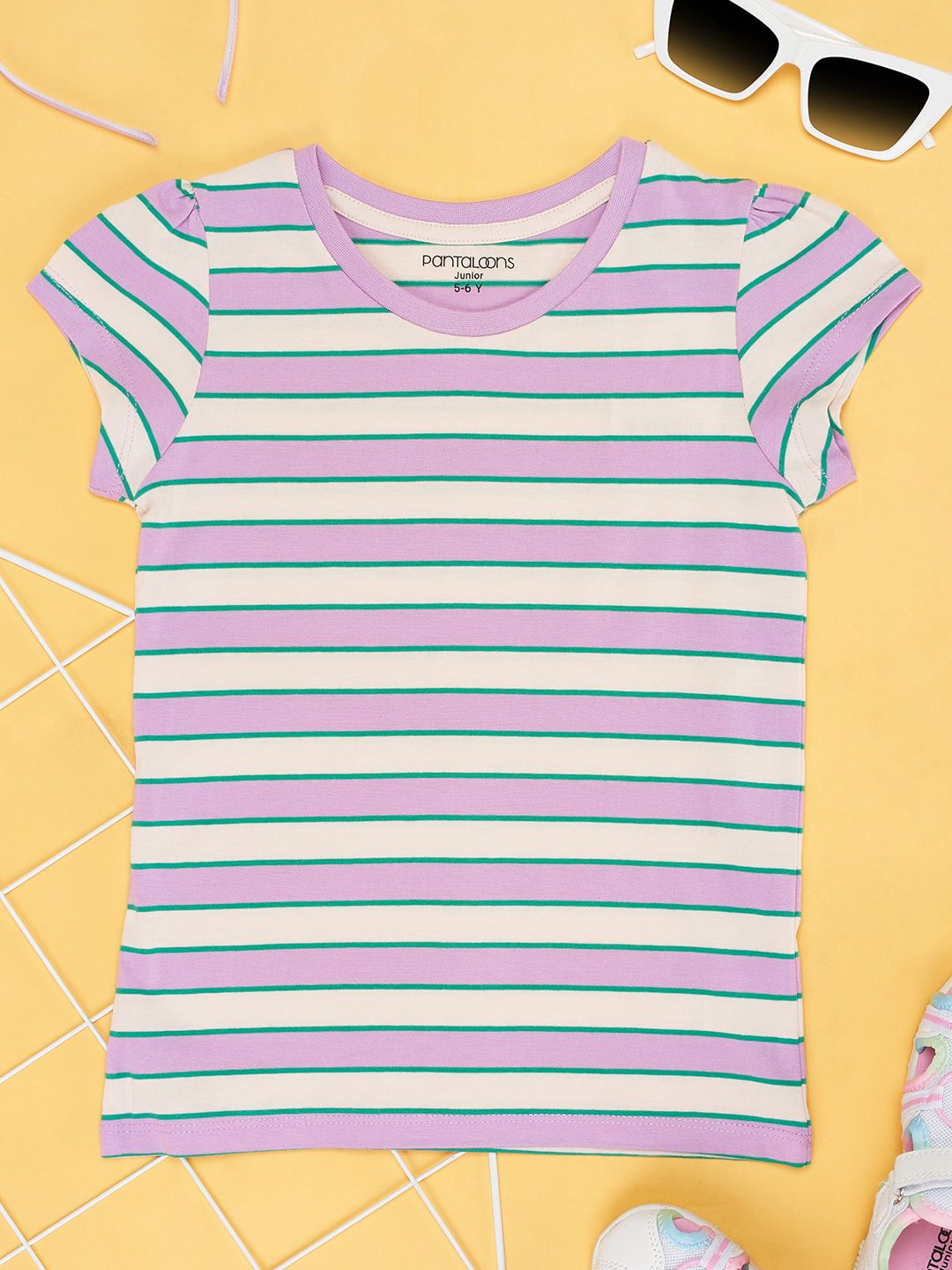 Pantaloons Junior Round Neck Short Sleeves Striped Cotton T-shirt
