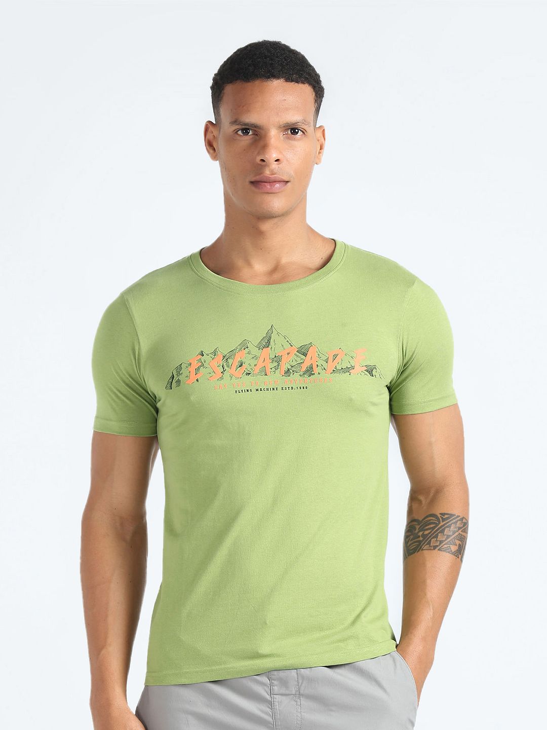 Flying Machine Slim Fit Graphic Printed Round Neck T-shirt