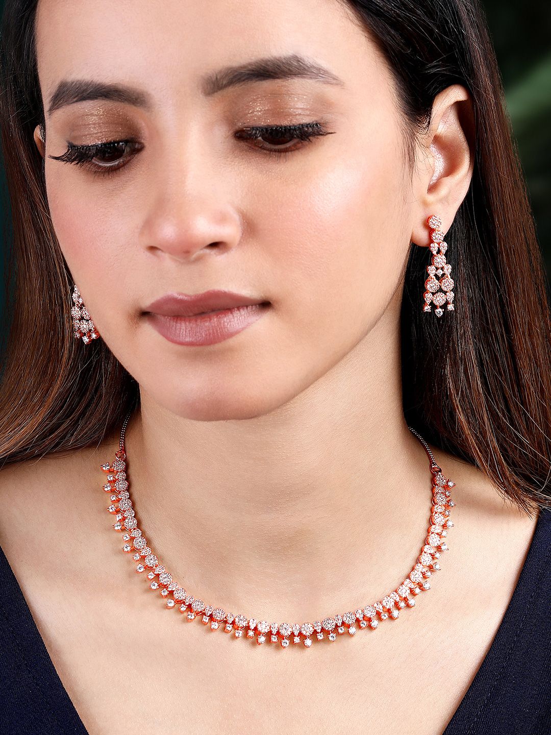 Buy Peora Rose Gold Plated Cubic Zirconia Studded Jewellery Set -  - Accessories for Women