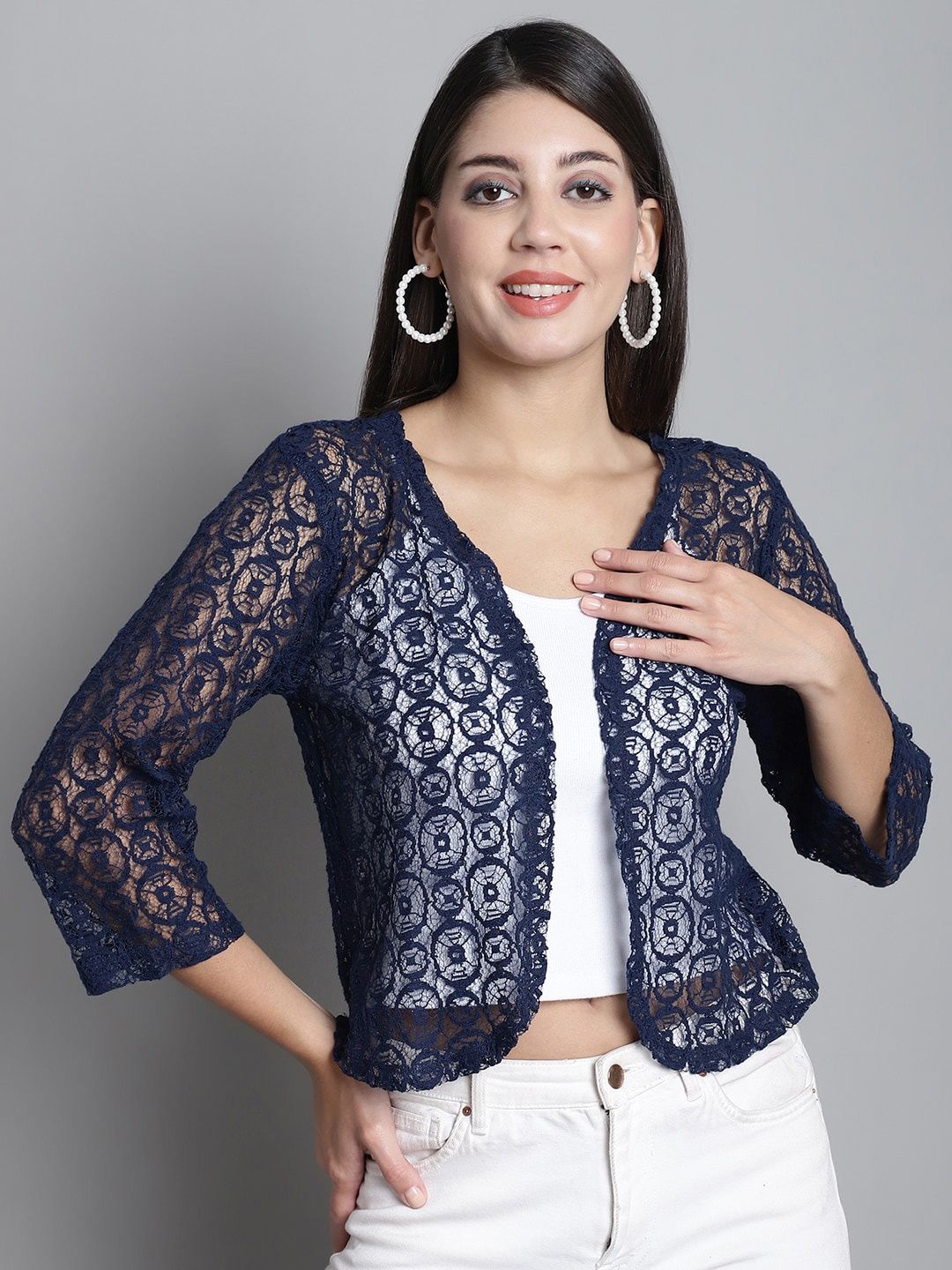 Dressitude Self Design Cotton Open Front Shrug