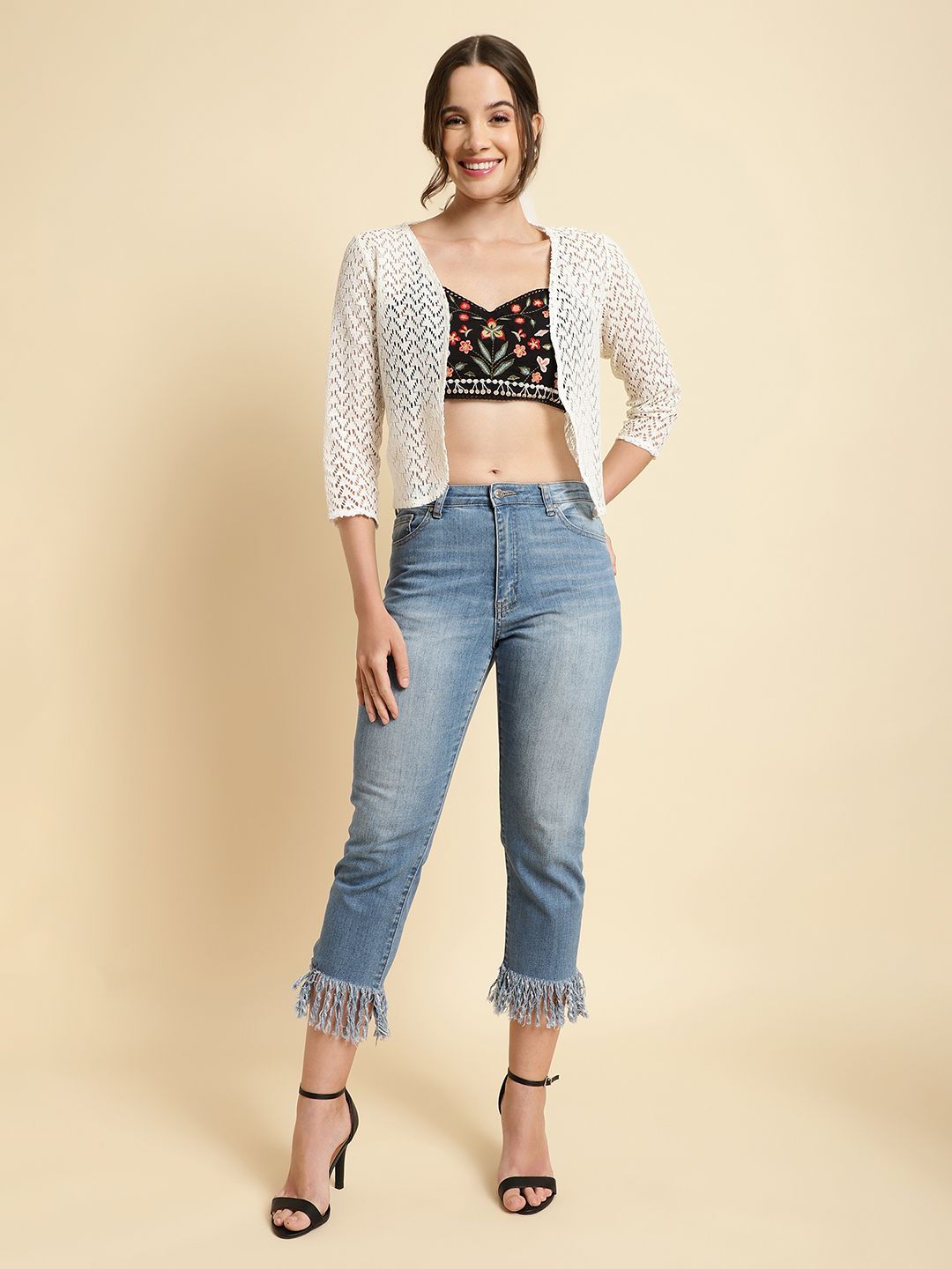 UnaOne Self Design Open Front Shrug