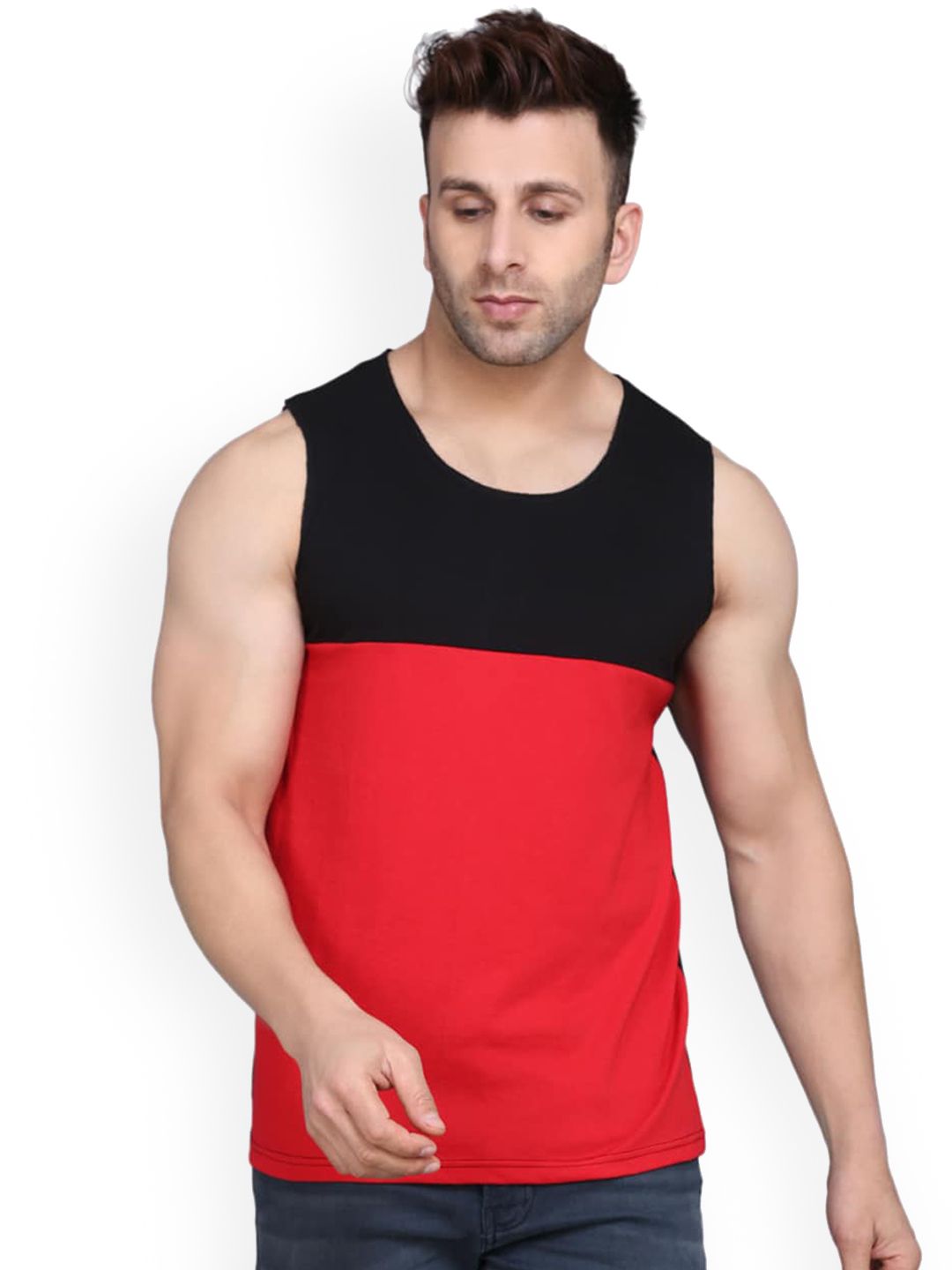 SLOWLORIS Colorblocked Round Neck Gym Vest
