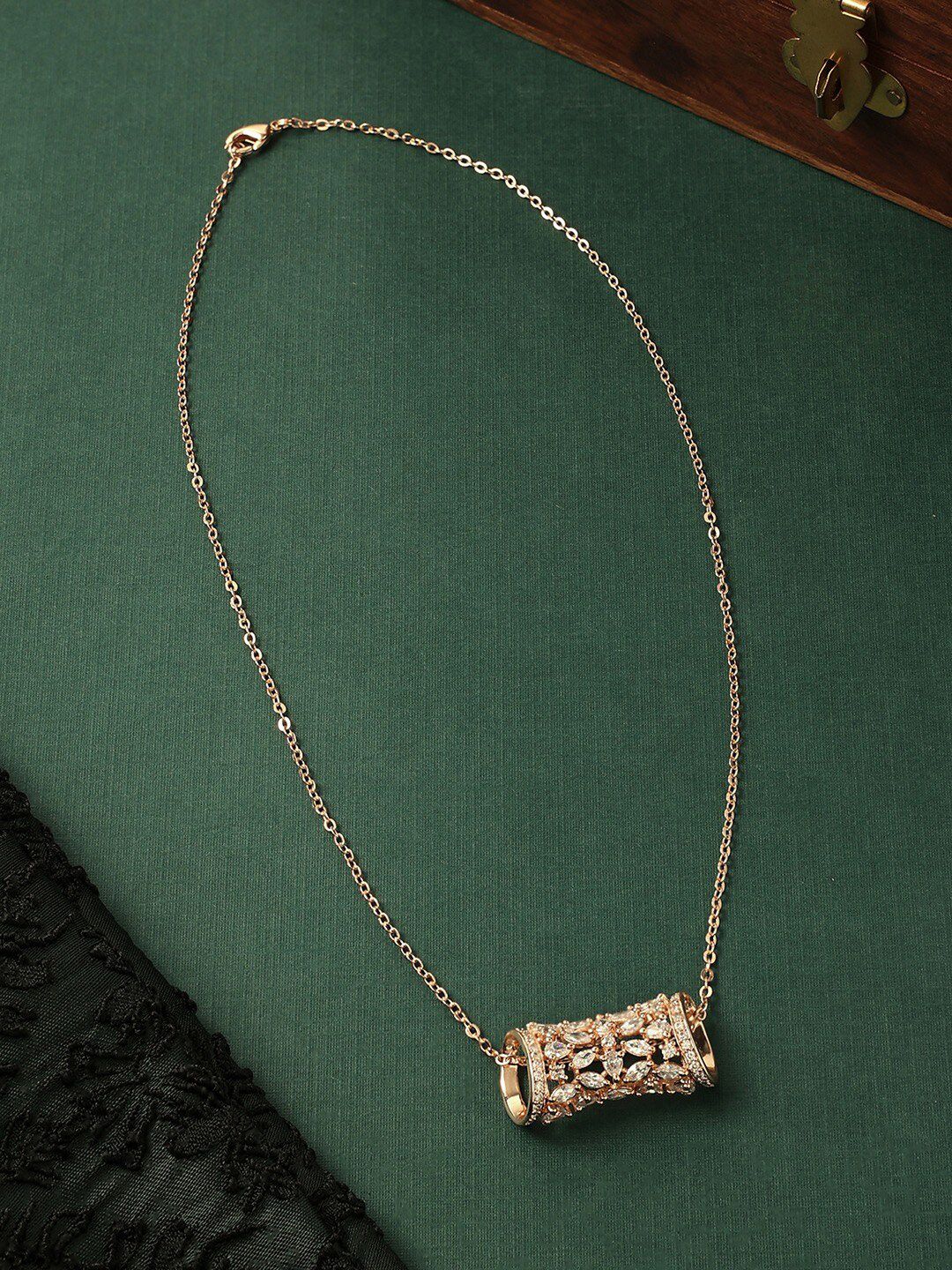 Buy AMI Rose Gold Plated Contemporary Cubic Zirconia Studded Pendant With Chain -  - Accessories for Women