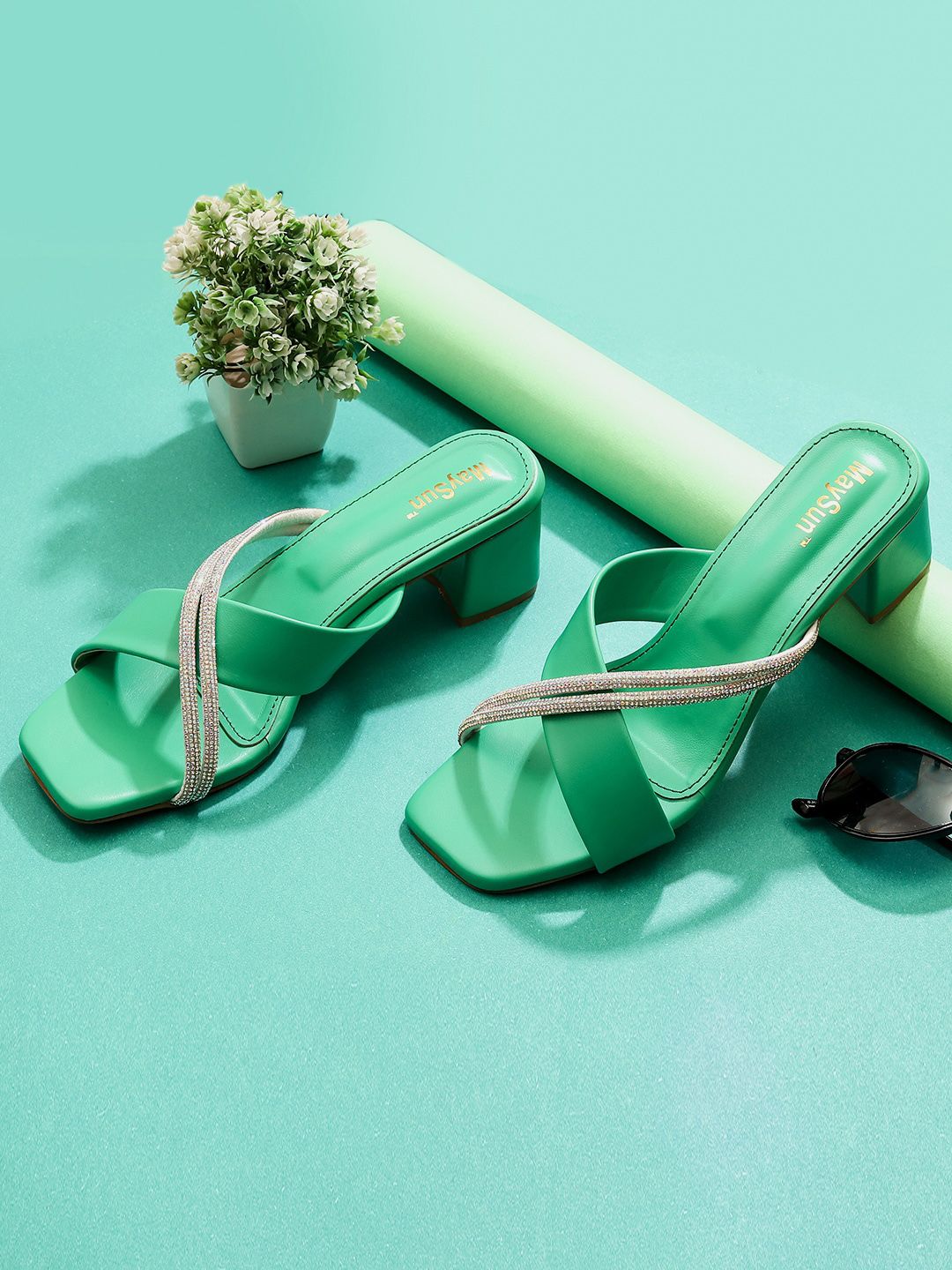 Maysun Embellished Open Toe Block Heels