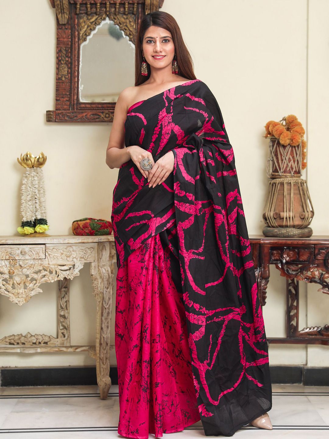 clothonus Ethnic Motifs Pure Cotton Block Print Saree